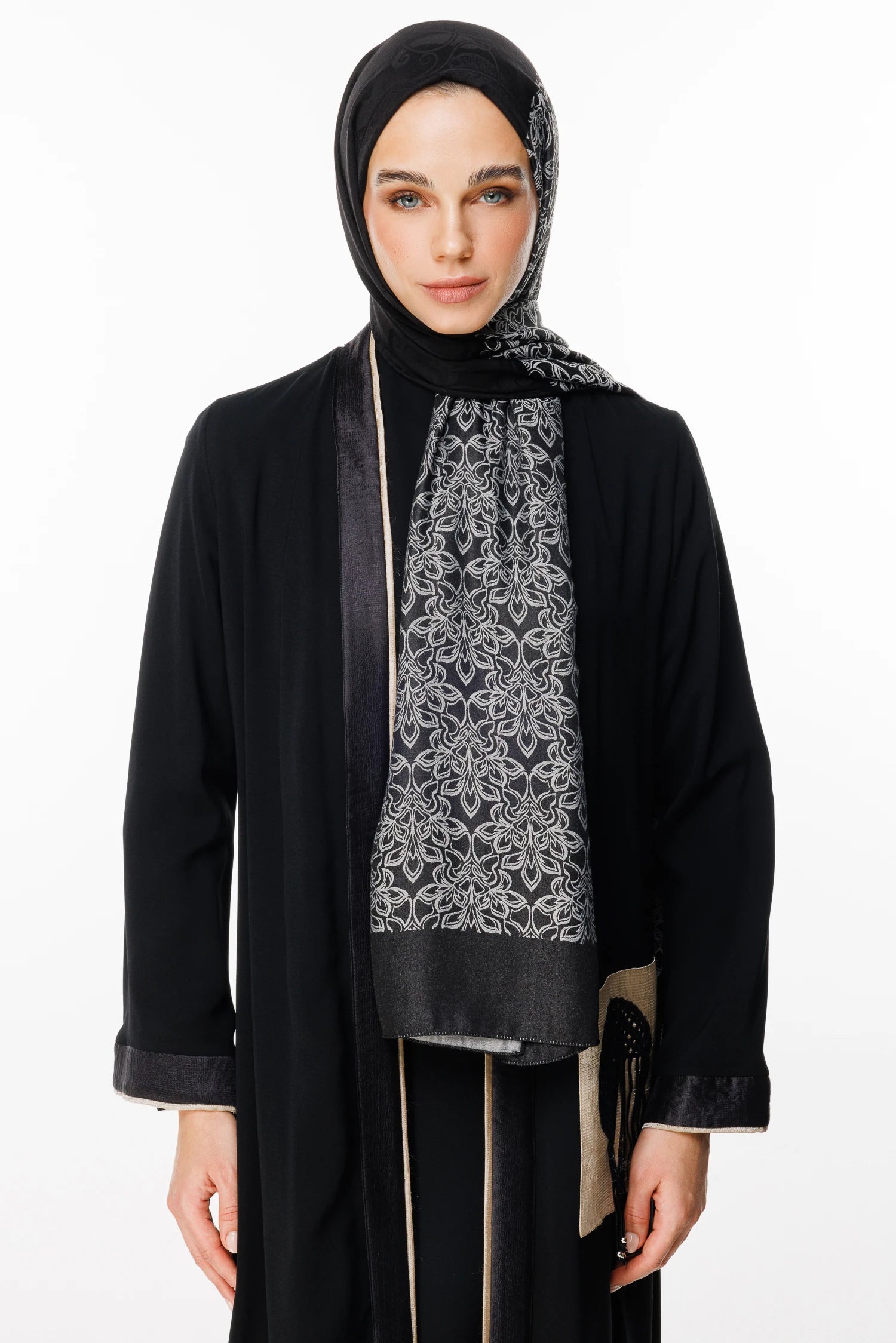 Nora Pattern Double-Sided Scarf - Black-Black
