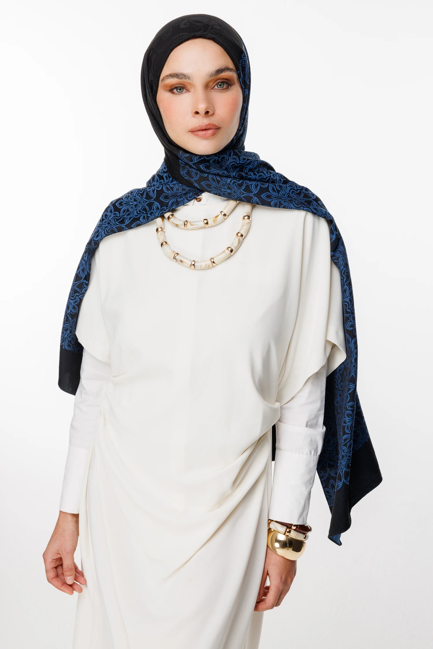 Nora Pattern Double-Sided Scarf - Black-Indigo