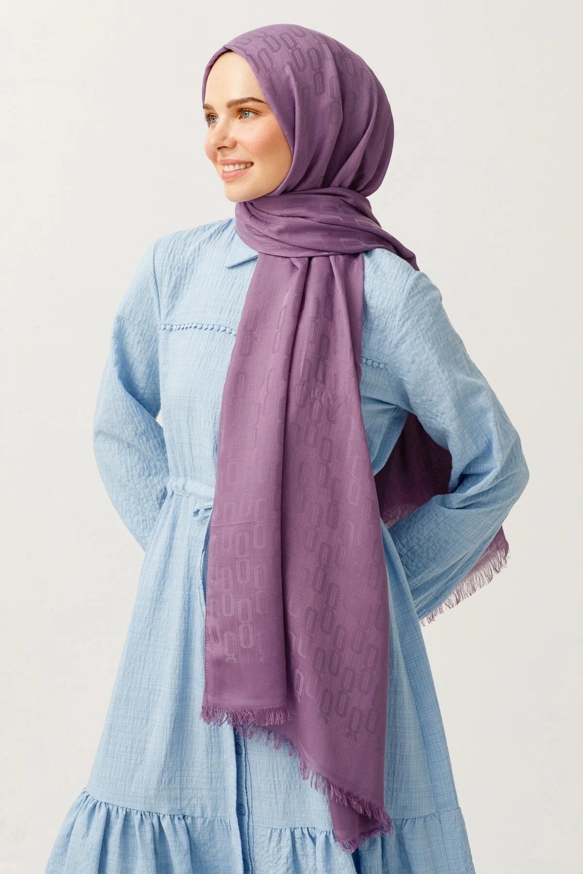 Chain Pattern Cotton Jacquard Scarf - Lavender