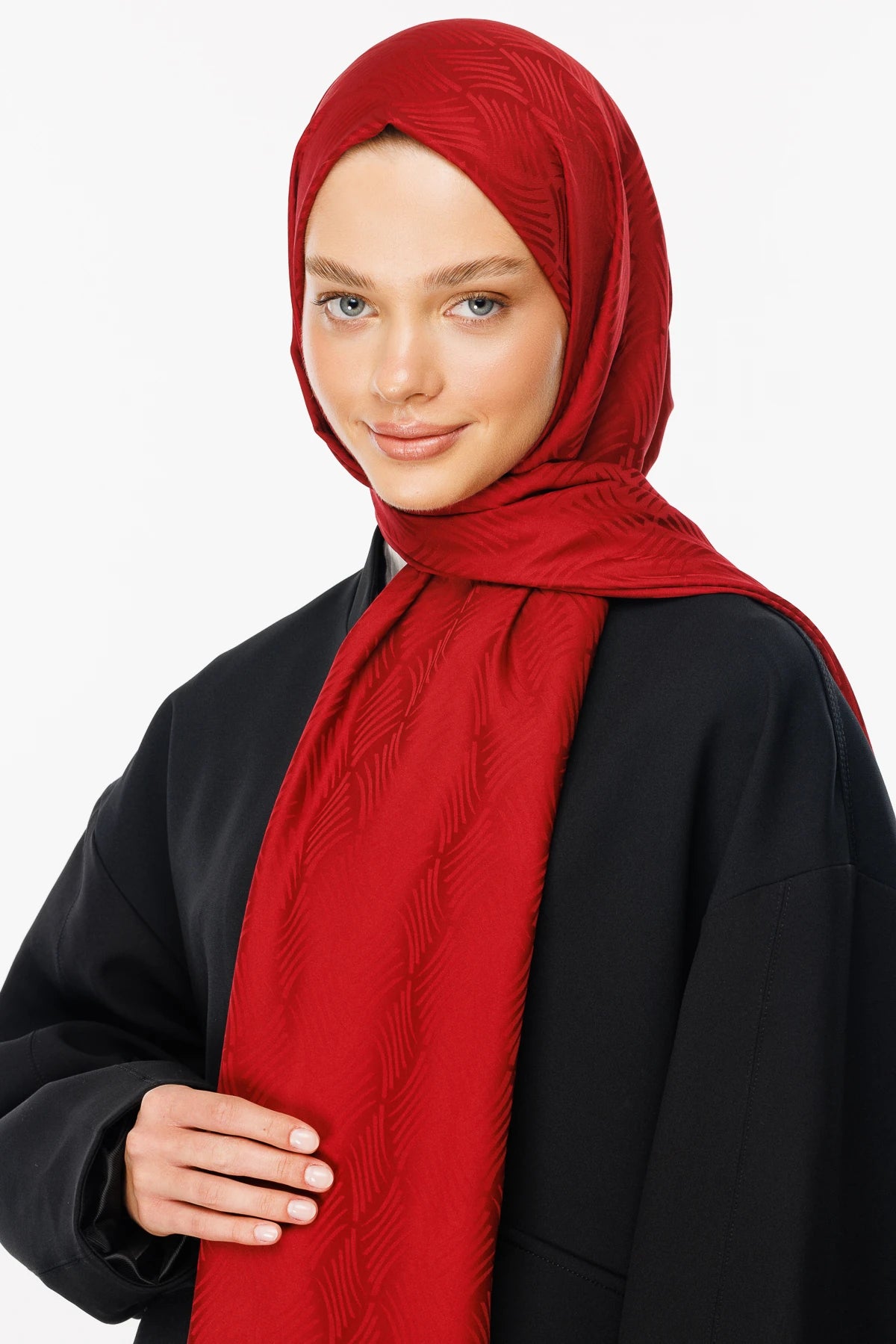 Aura Pattern Silky Jacquard Scarf - Cherry Rot