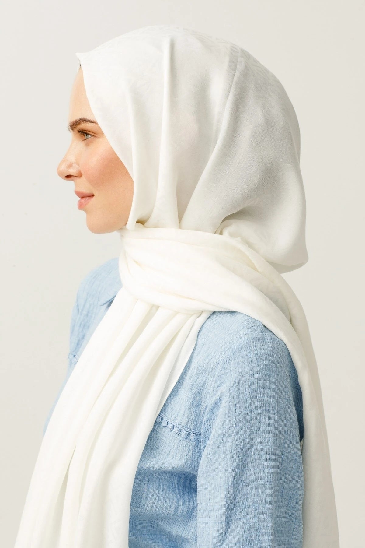Triangle Pattern Cotton Jacquard Scarf - Ecru