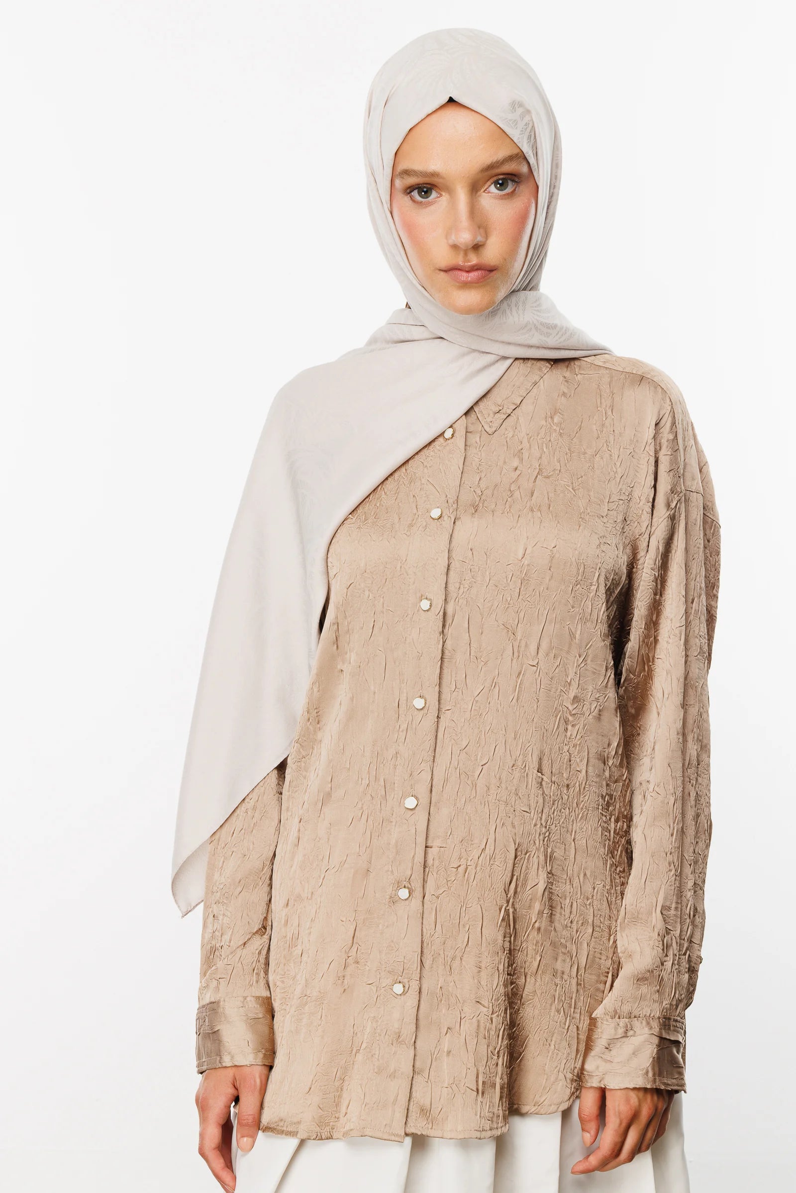 Artemis Pattern Silky Jacquard Scarf - Stone Color
