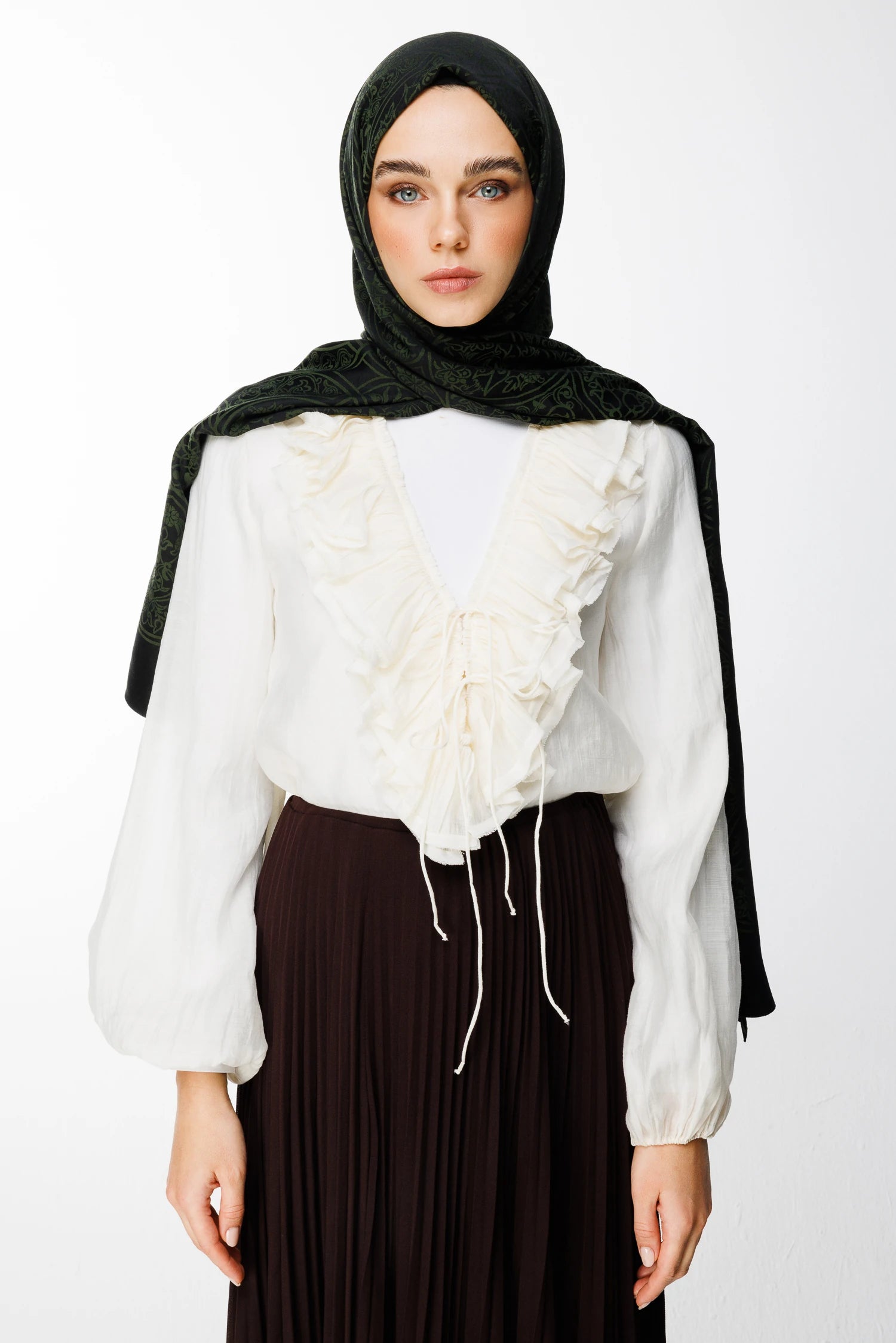 Morocco Pattern Double-Sided Scarf - Black-Khaki
