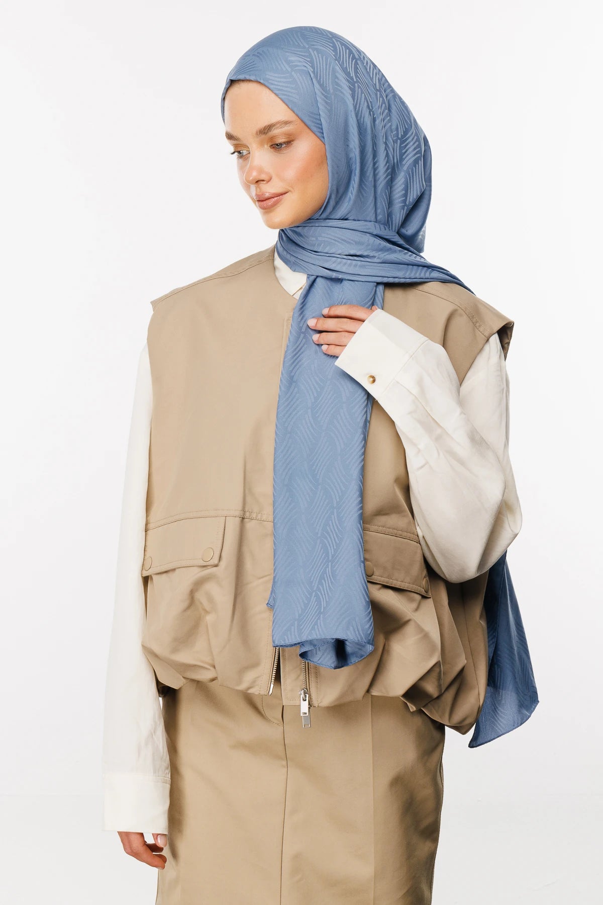 Aura Pattern Silky Jacquard Scarf - Sky Blue