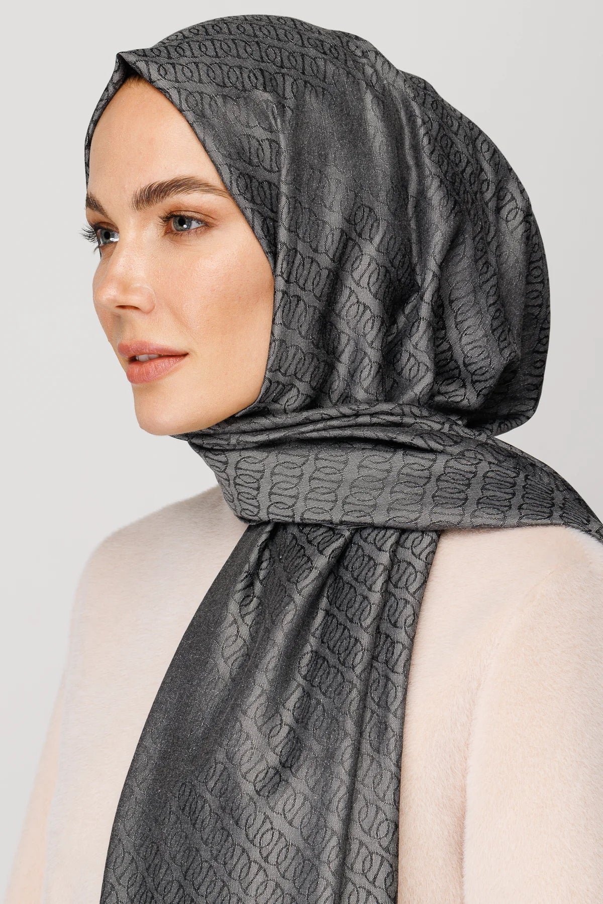 Forever Pattern Shiny Jacquard Scarf - Smoked