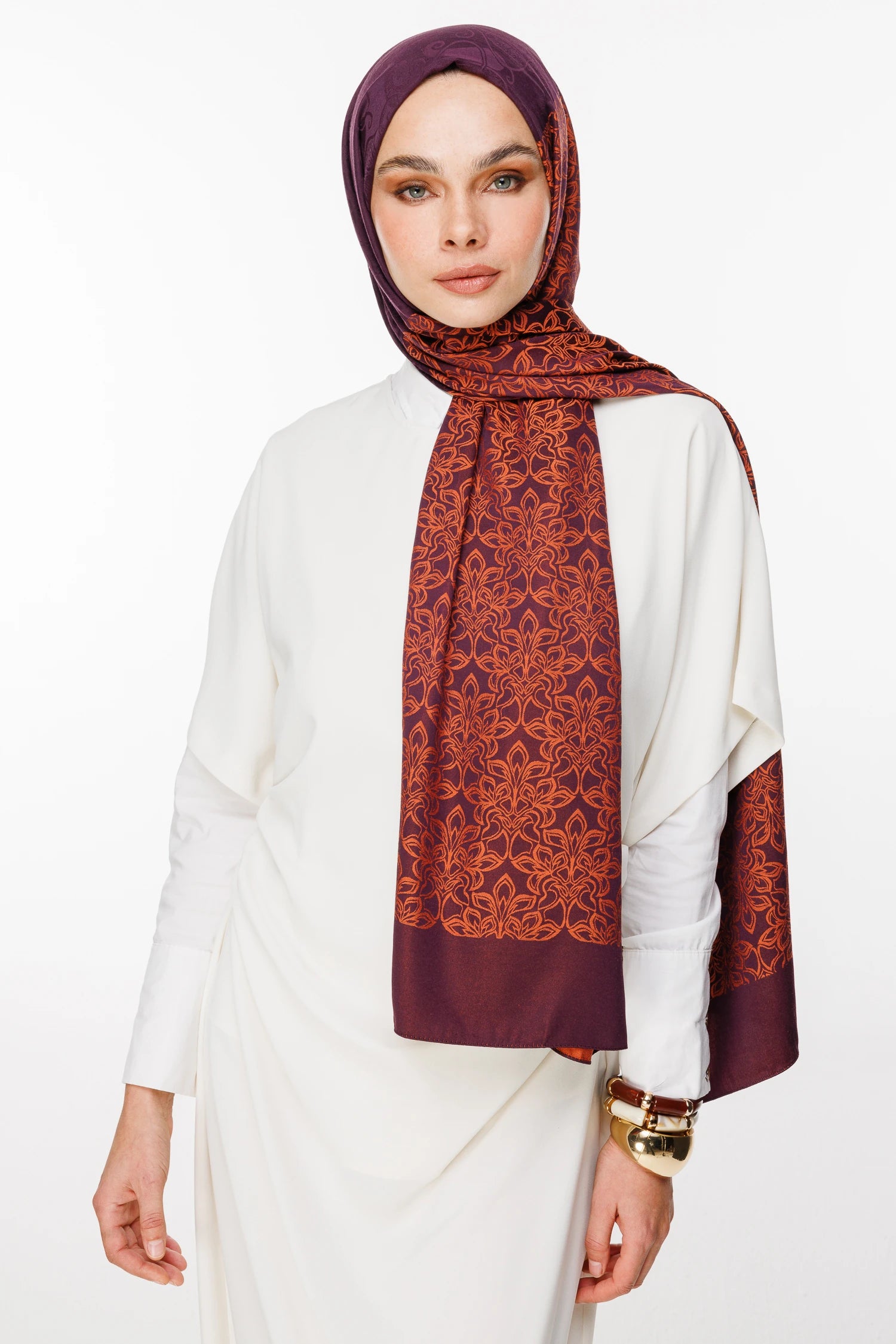 Nora Pattern Double-Sided Scarf - Purple-Orange