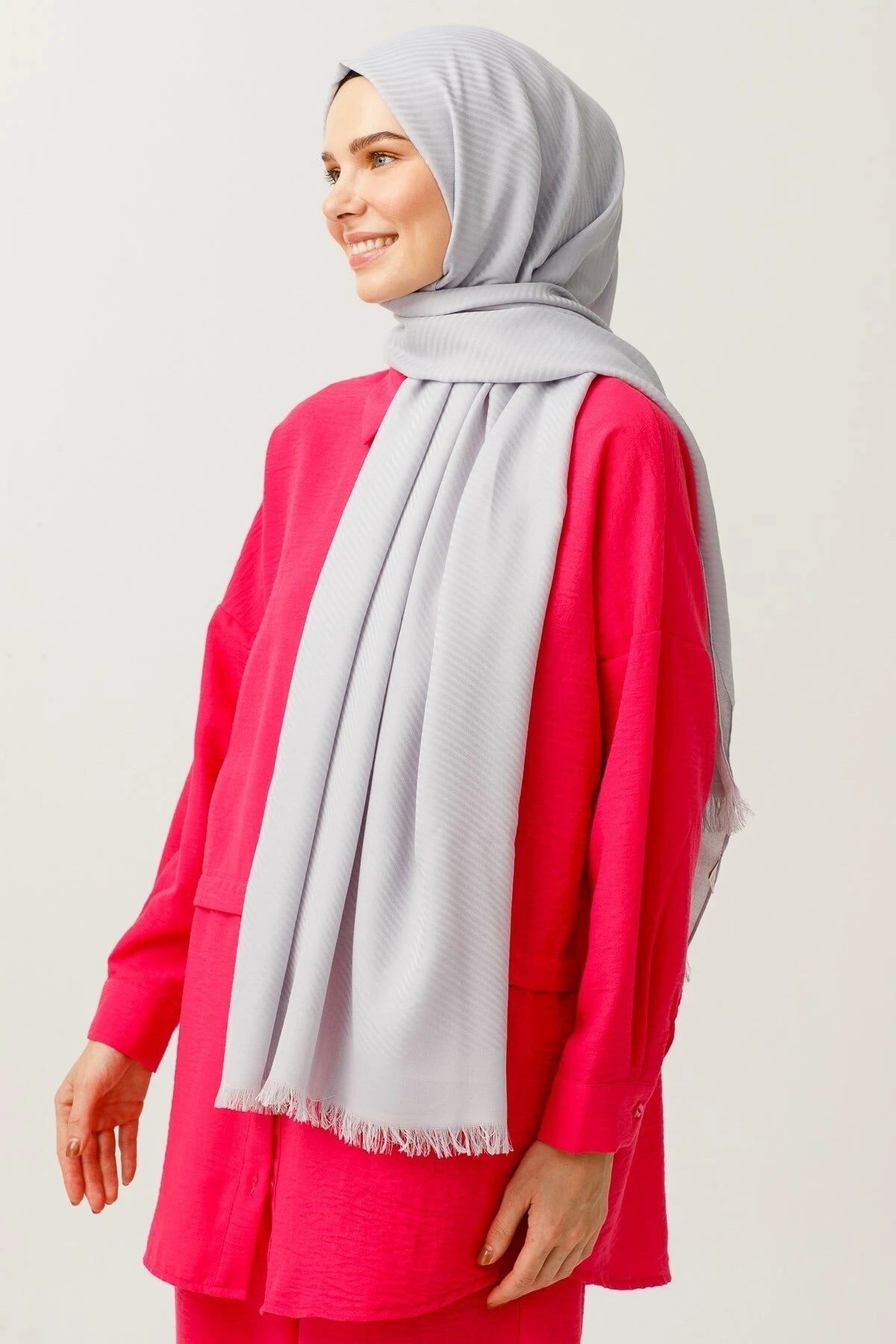 Striped Pattern Cotton Jacquard Scarf - Silver