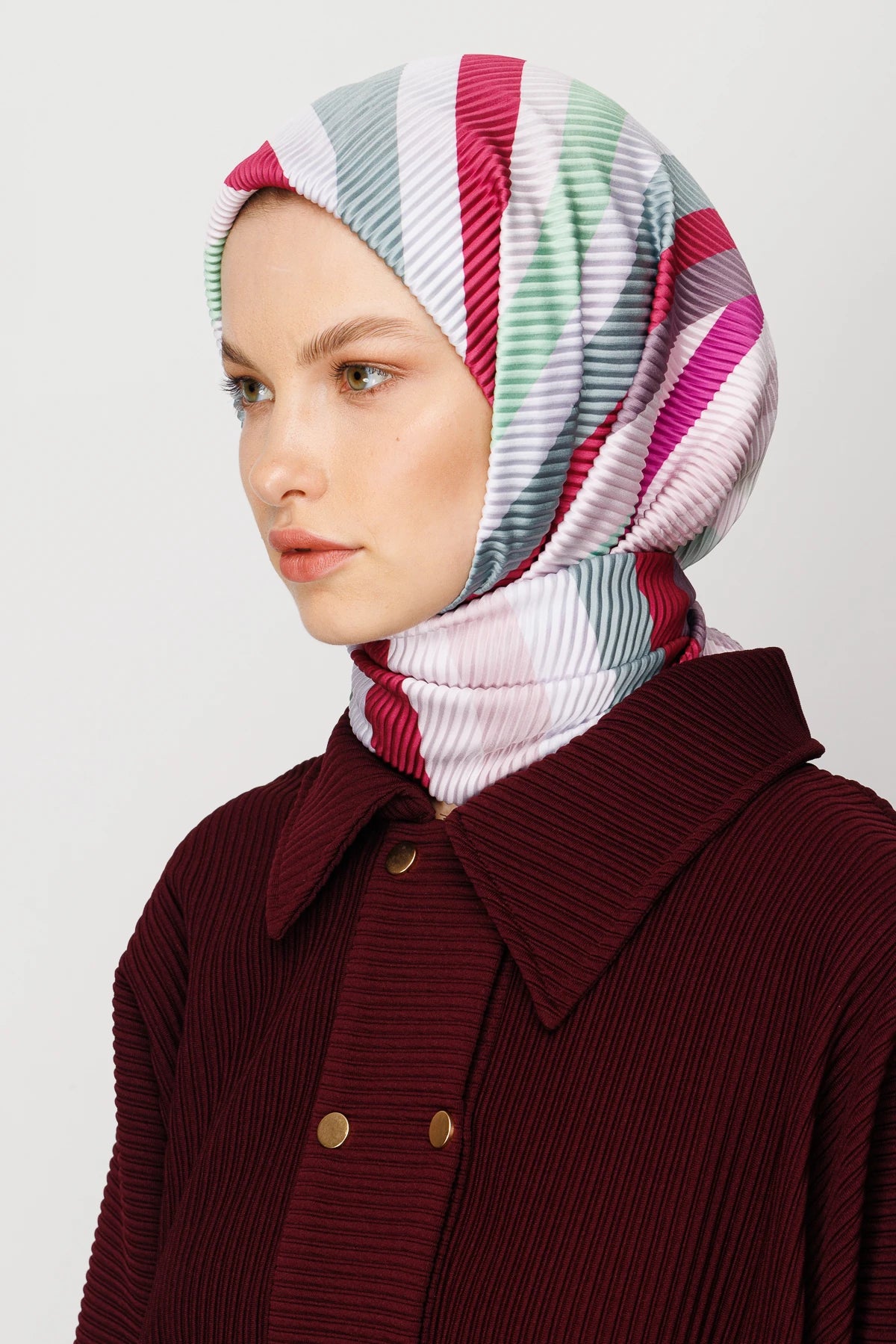 Akra Pattern Pleated Scarf - Turquoise