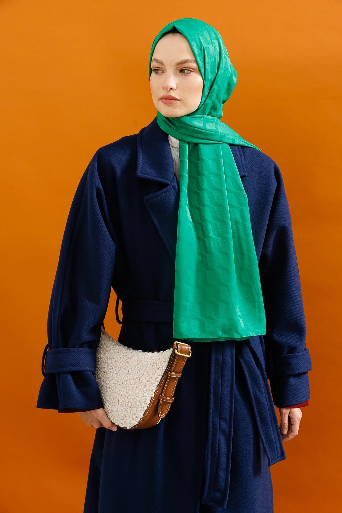 Wave Pattern Silky Jacquard Scarf - Benetton Green