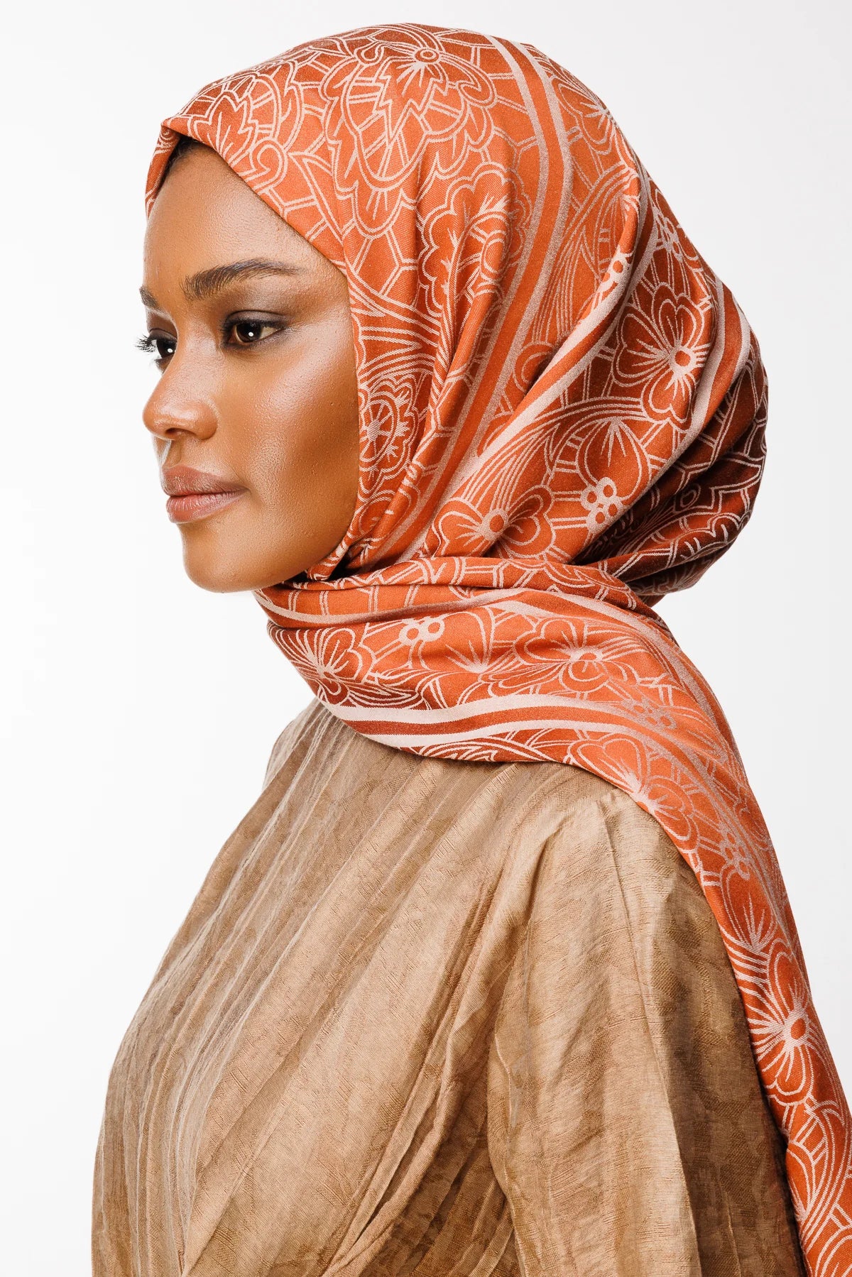Lavin Pattern Double-Sided Scarf - Cinnamon-Beige