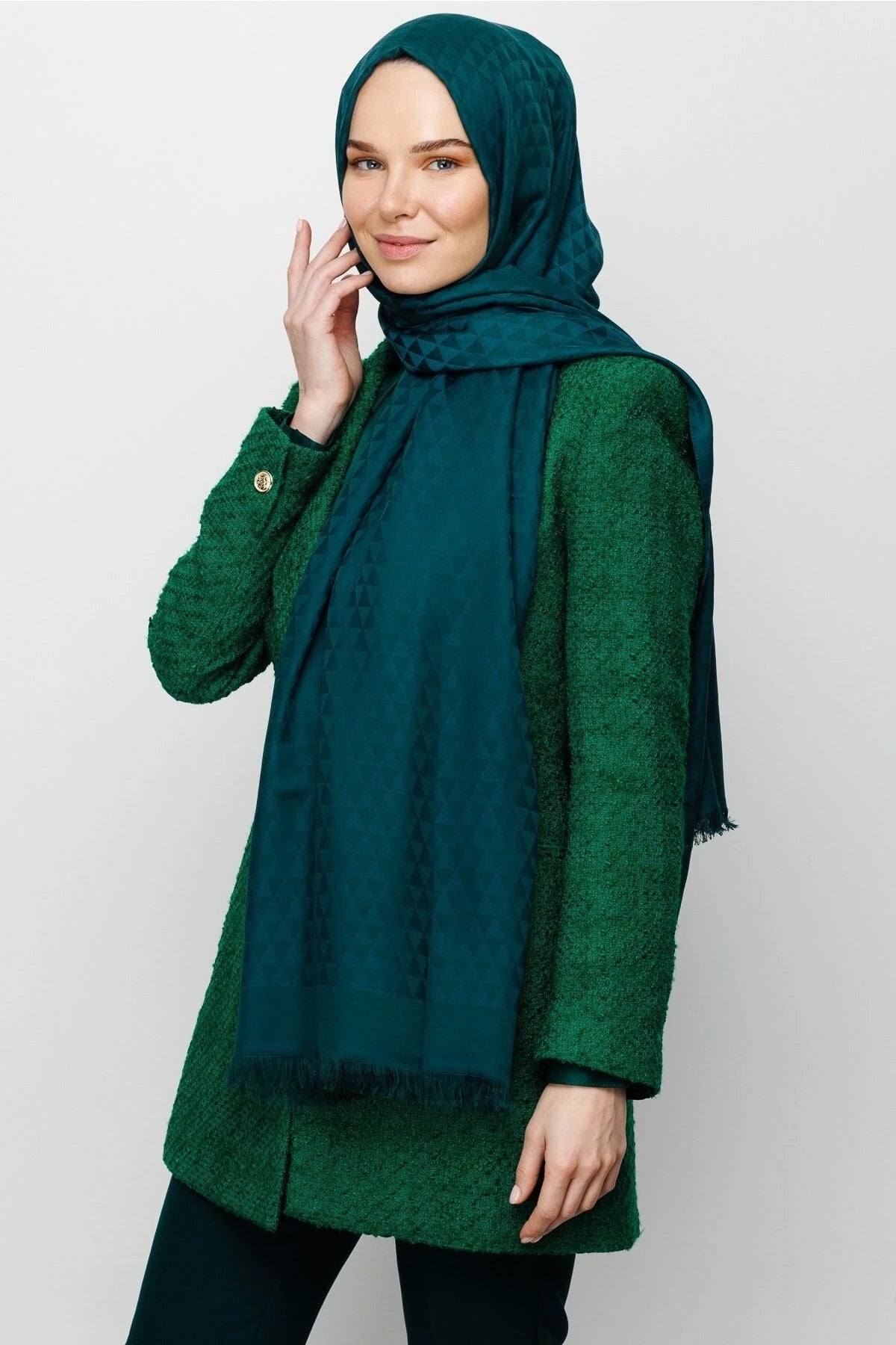 Prism Pattern Cotton Jacquard Scarf - Emerald