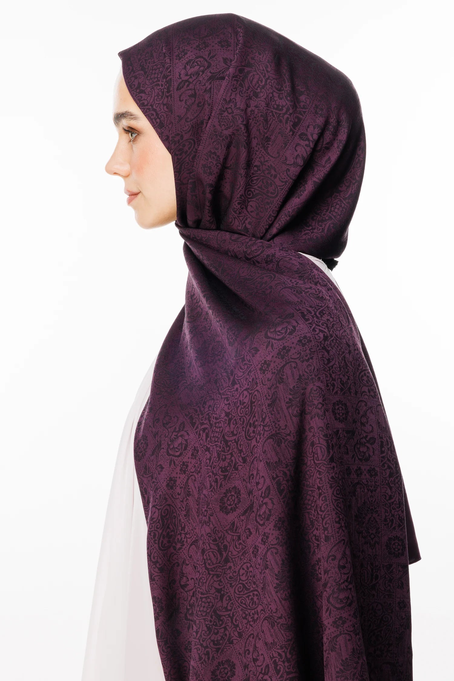 Henna Pattern Double-Sided Scarf - Purple-Black