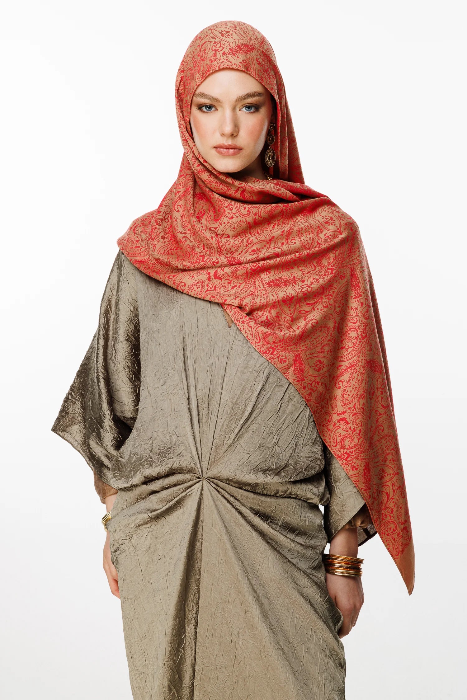 Velora Pattern Double-Sided Scarf - Mink-Red