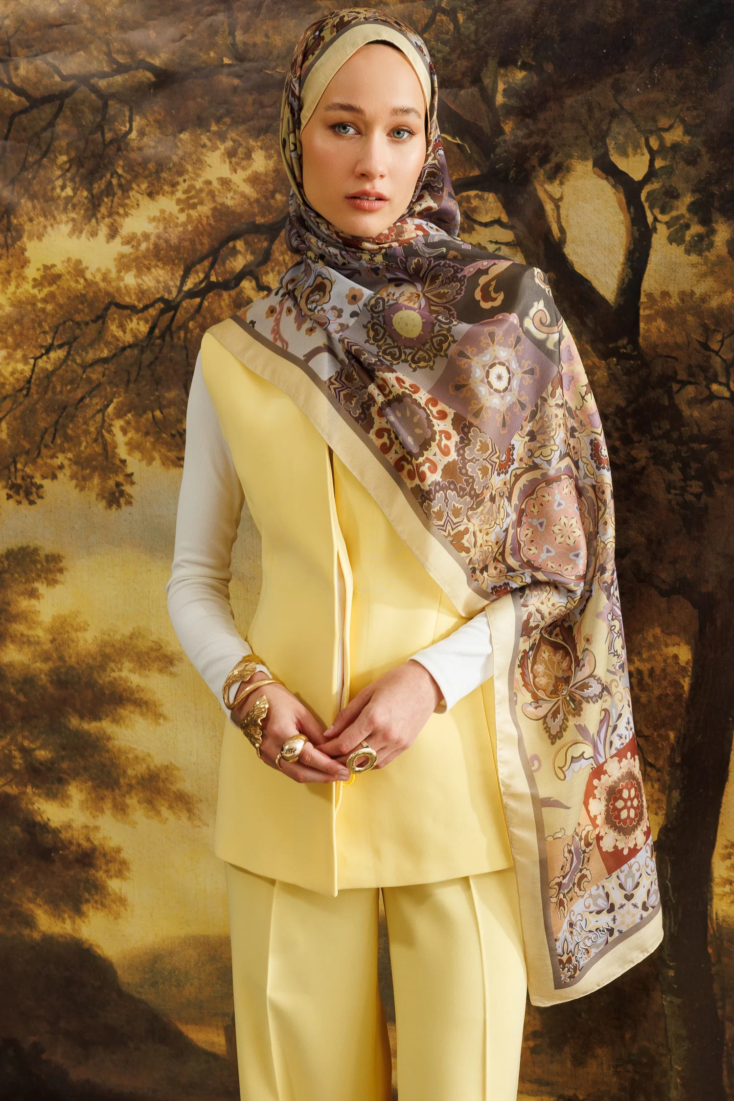Solhar Pattern Cotton Scarf - Yellow