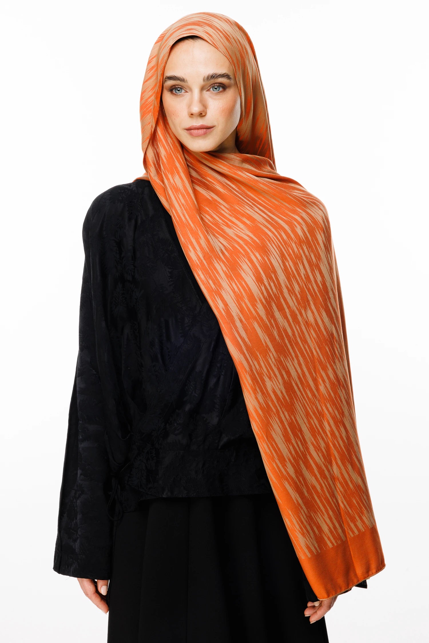 Selis Pattern Double-Sided Scarf - Mink-Cinnamon