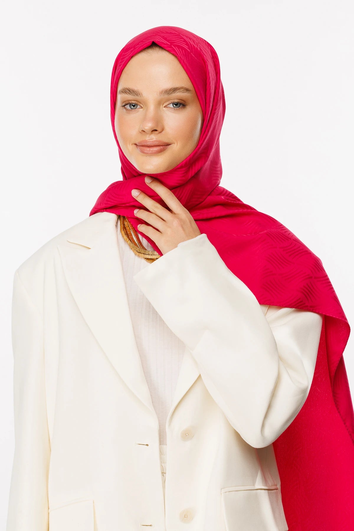Aura Pattern Silky Jacquard Scarf - Fuchsia