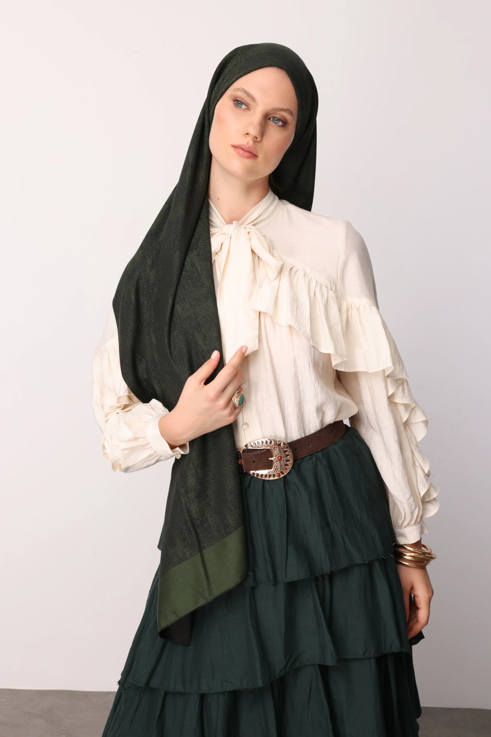 Sahara Pattern Double-Sided Shawl - Black-Khaki