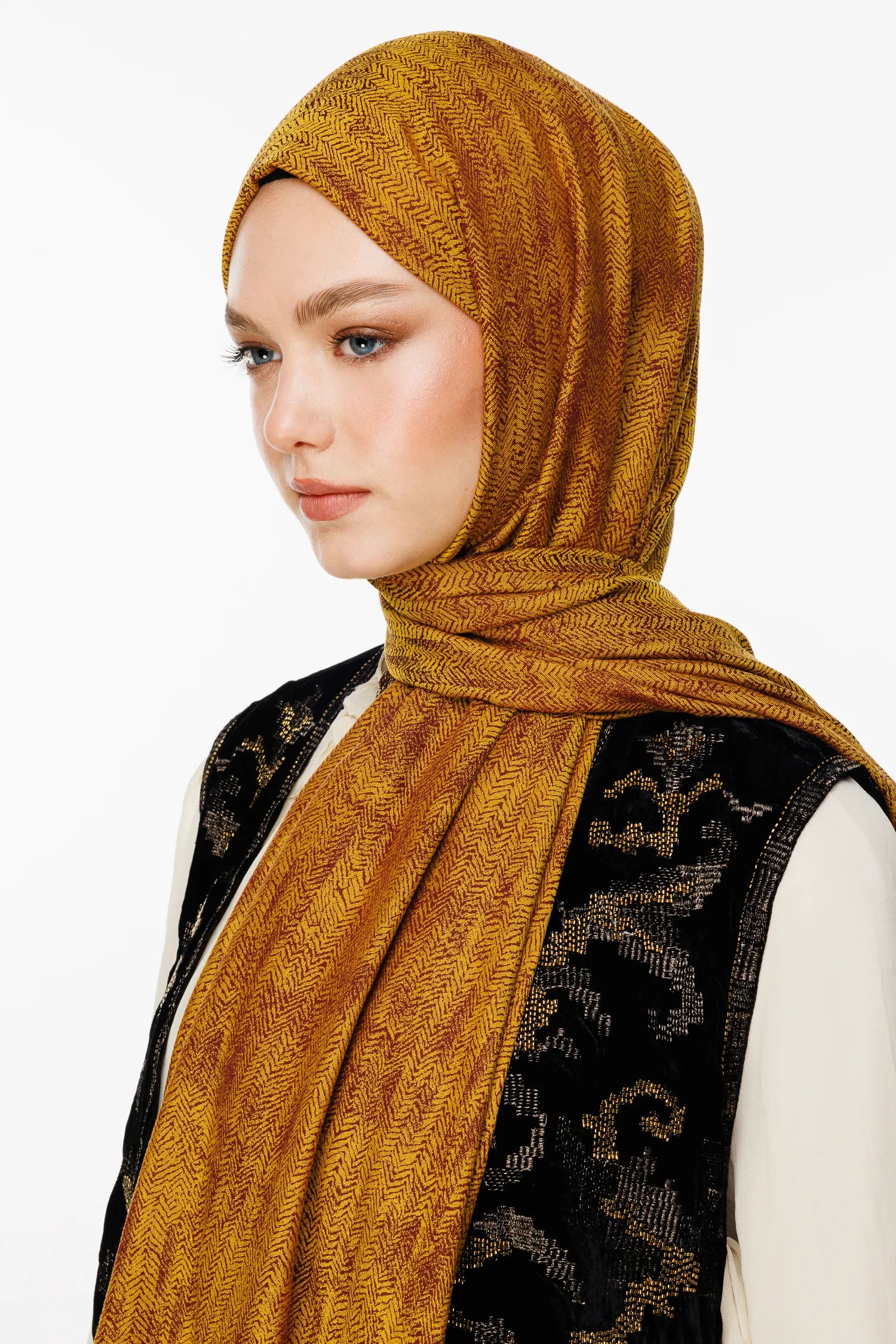 Sahara Pattern Double-Sided Shawl - Plum-Yellow