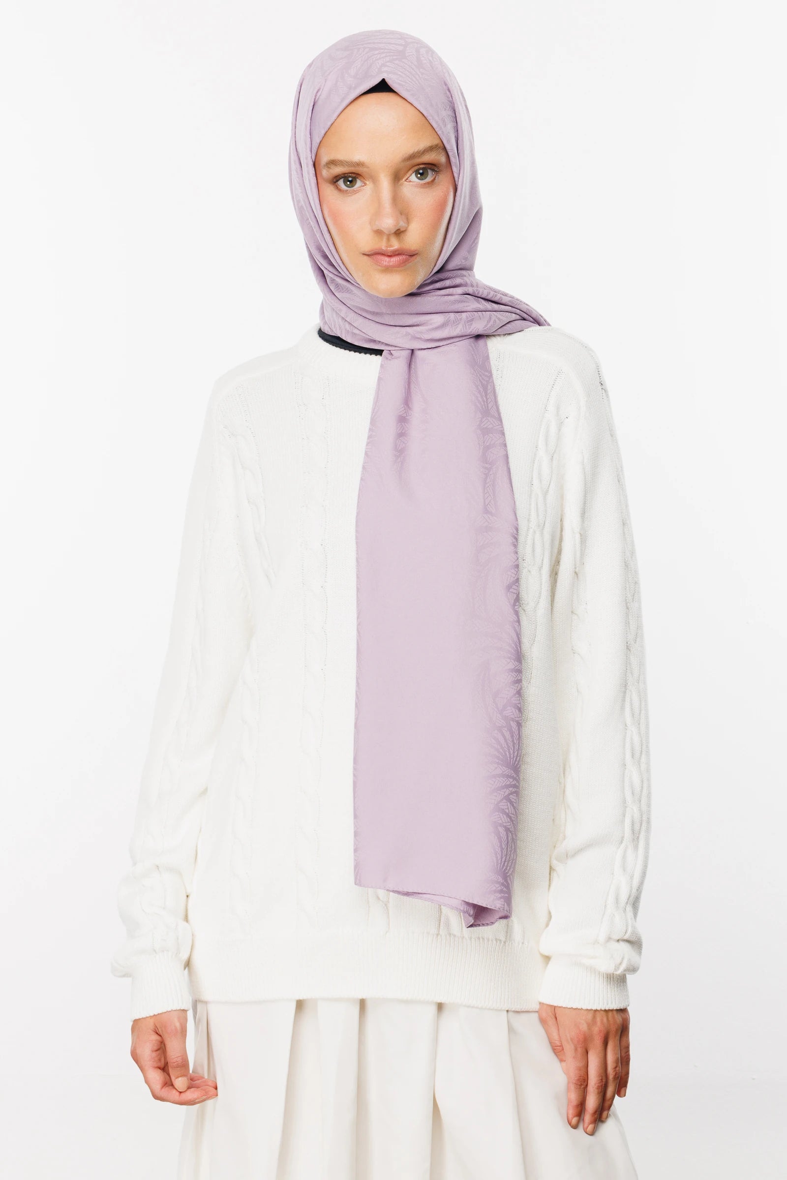 Artemis Pattern Silky Jacquard Scarf - Lilac