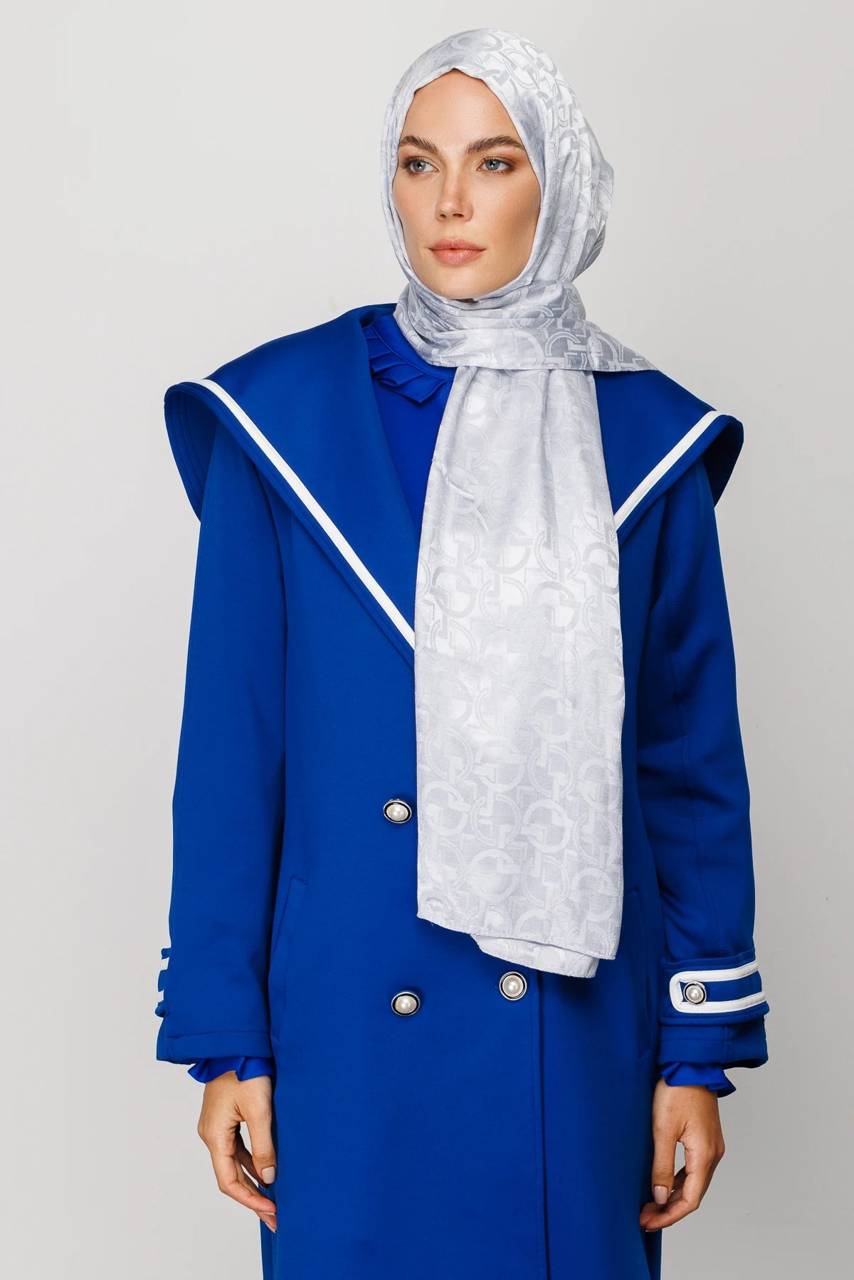 Longar Pattern Shiny Jacquard Scarf - Silver