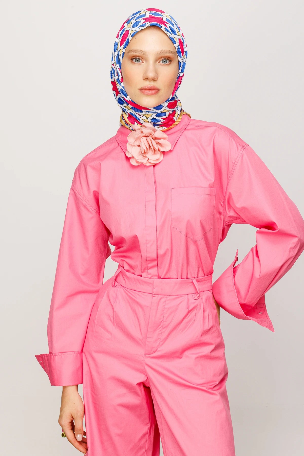 Shira Pattern Pleated Scarf - Fuchsia