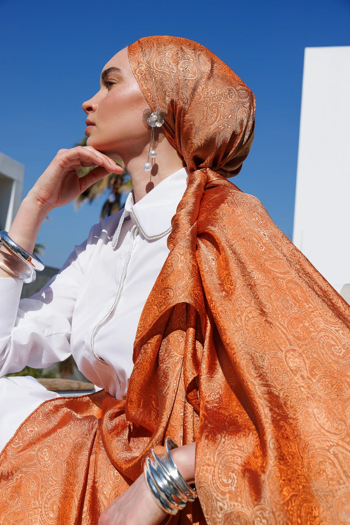 Moren Pattern Shine Line Scarf - Mink-Cinnamon