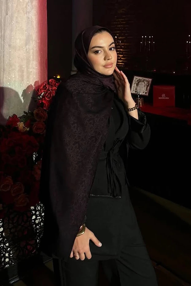 Nora Pattern Double-Sided Scarf - Purple-Black