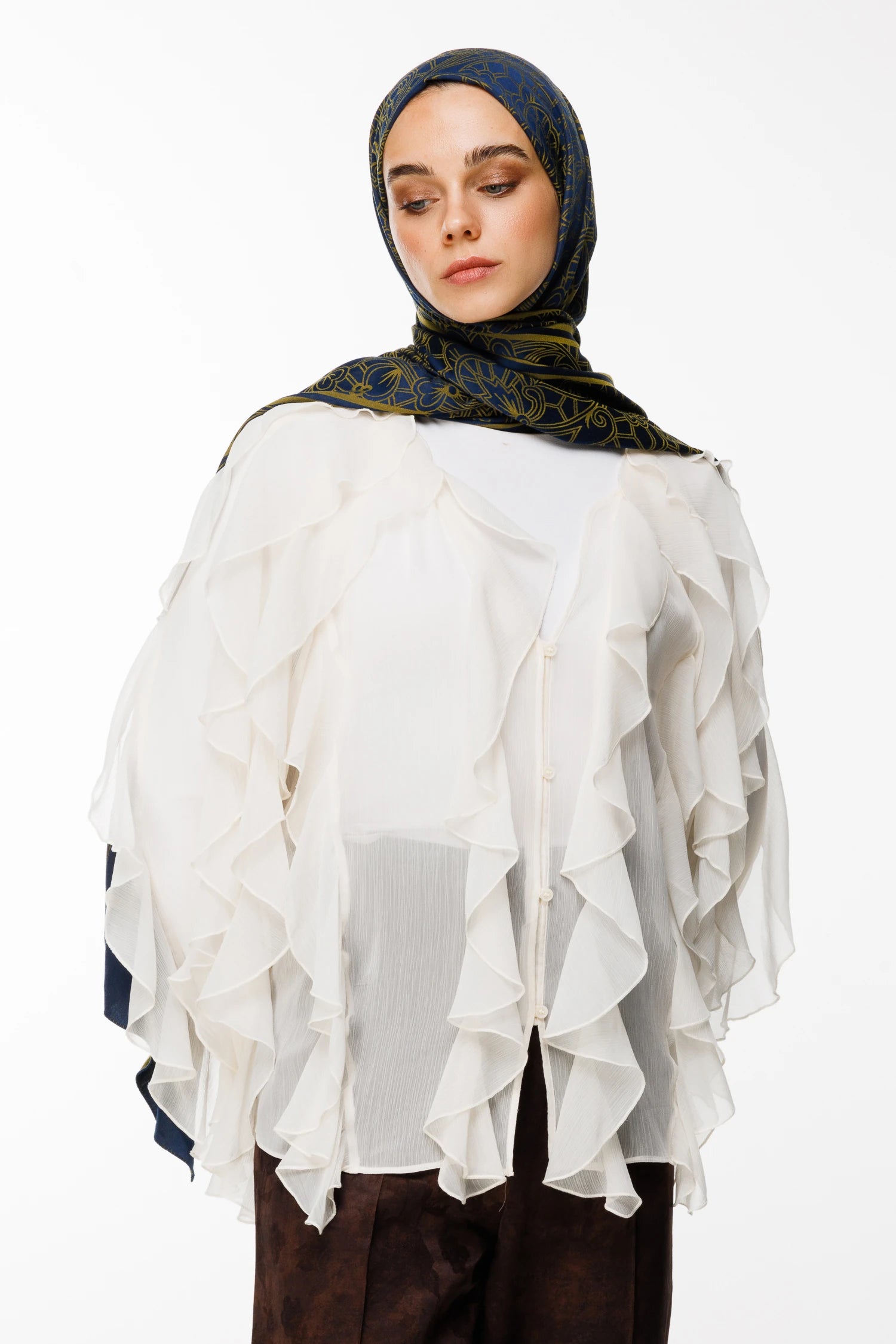Lavin Pattern Double-Sided Scarf - Navy Blue-Olive Green