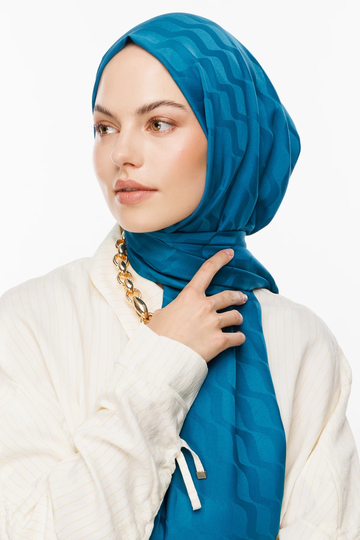 Wave Pattern Silky Jacquard Scarf - Ocean