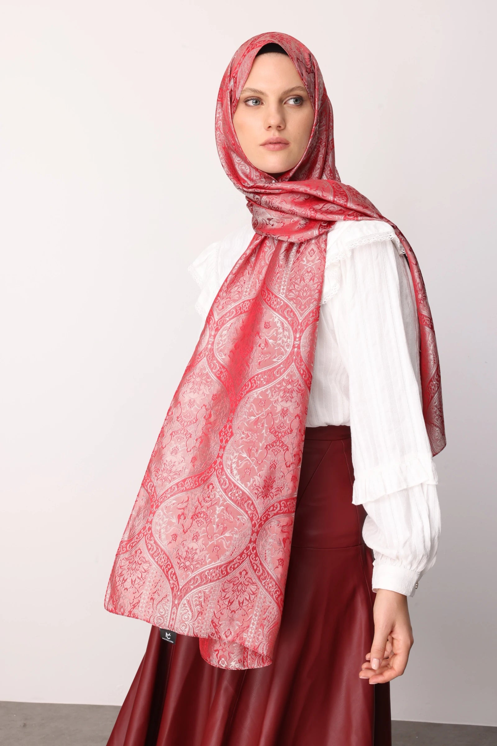 Soler Pattern Shine Line Scarf - Burgundy-Mint Green
