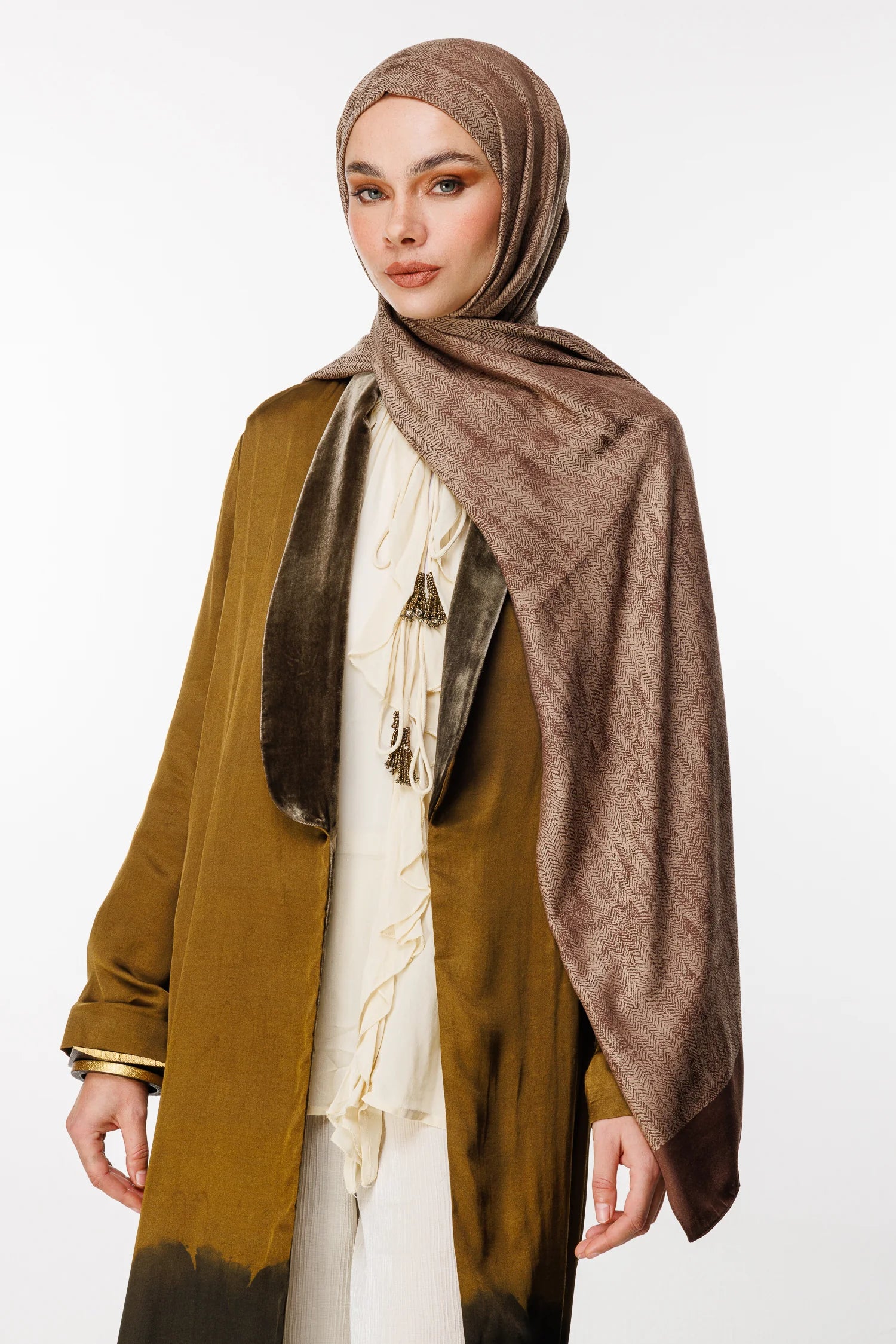 Sahara Pattern Double-Sided Shawl - Bitter Coffee-Beige