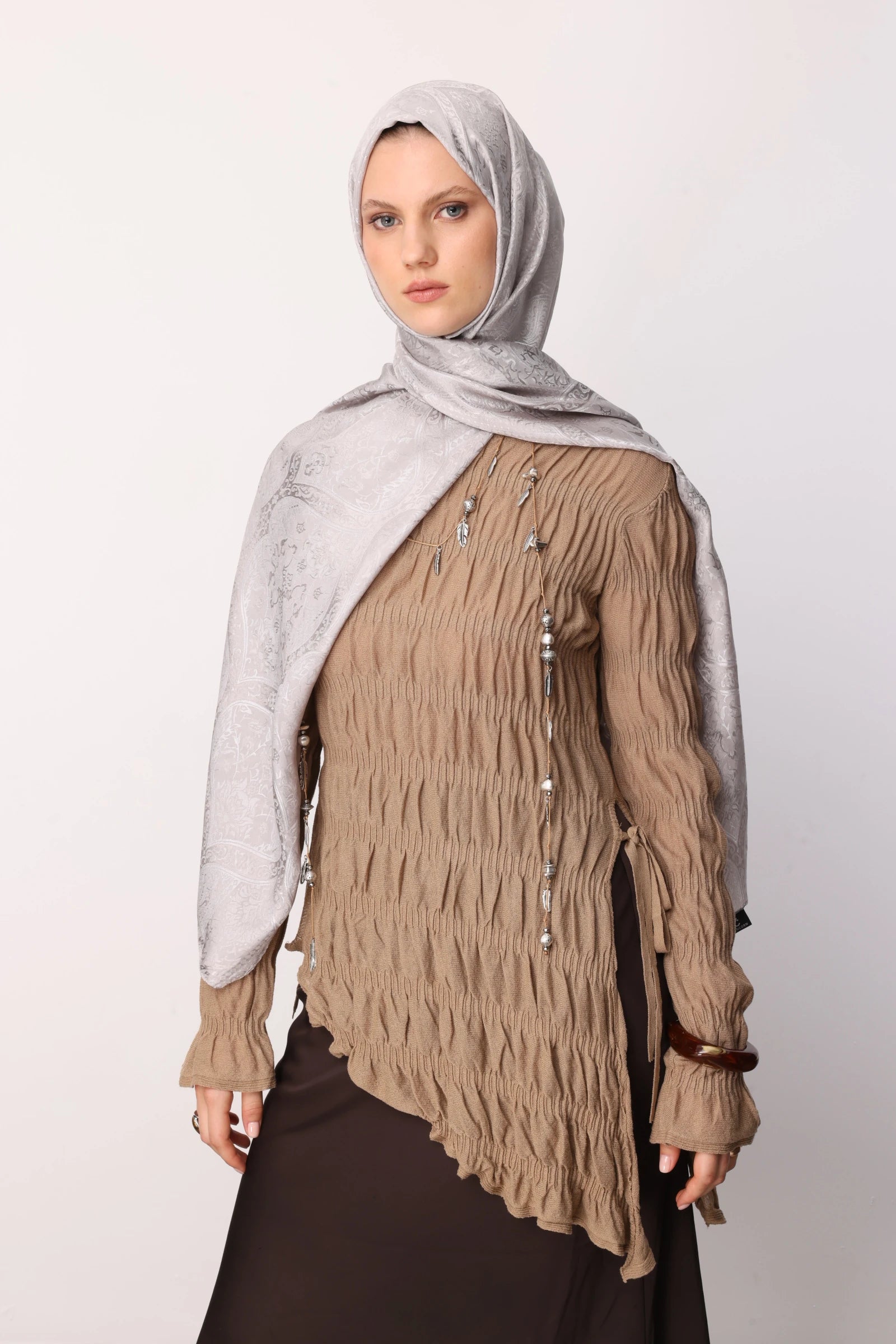 Soler Pattern Shine Line Scarf - Mink-Stone Color