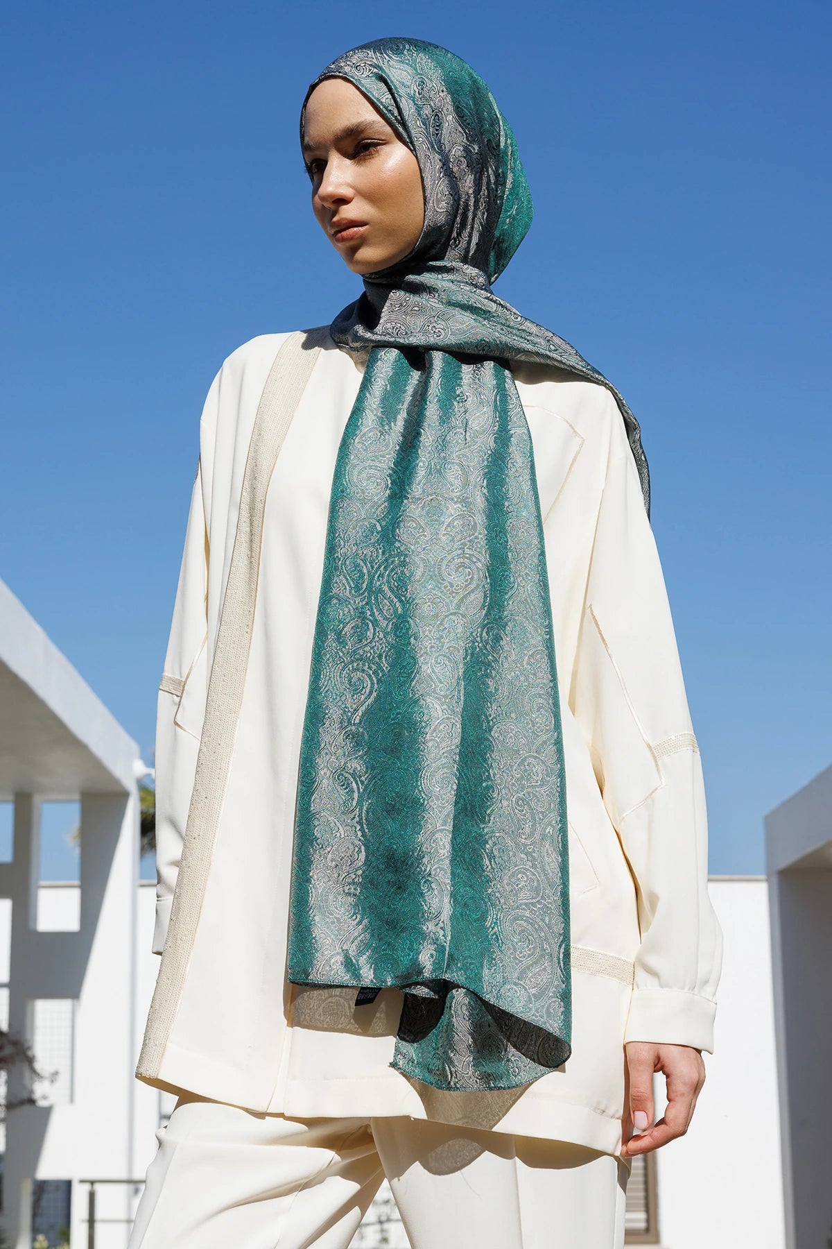 Moren Pattern Shine Line Scarf - Emerald Pink