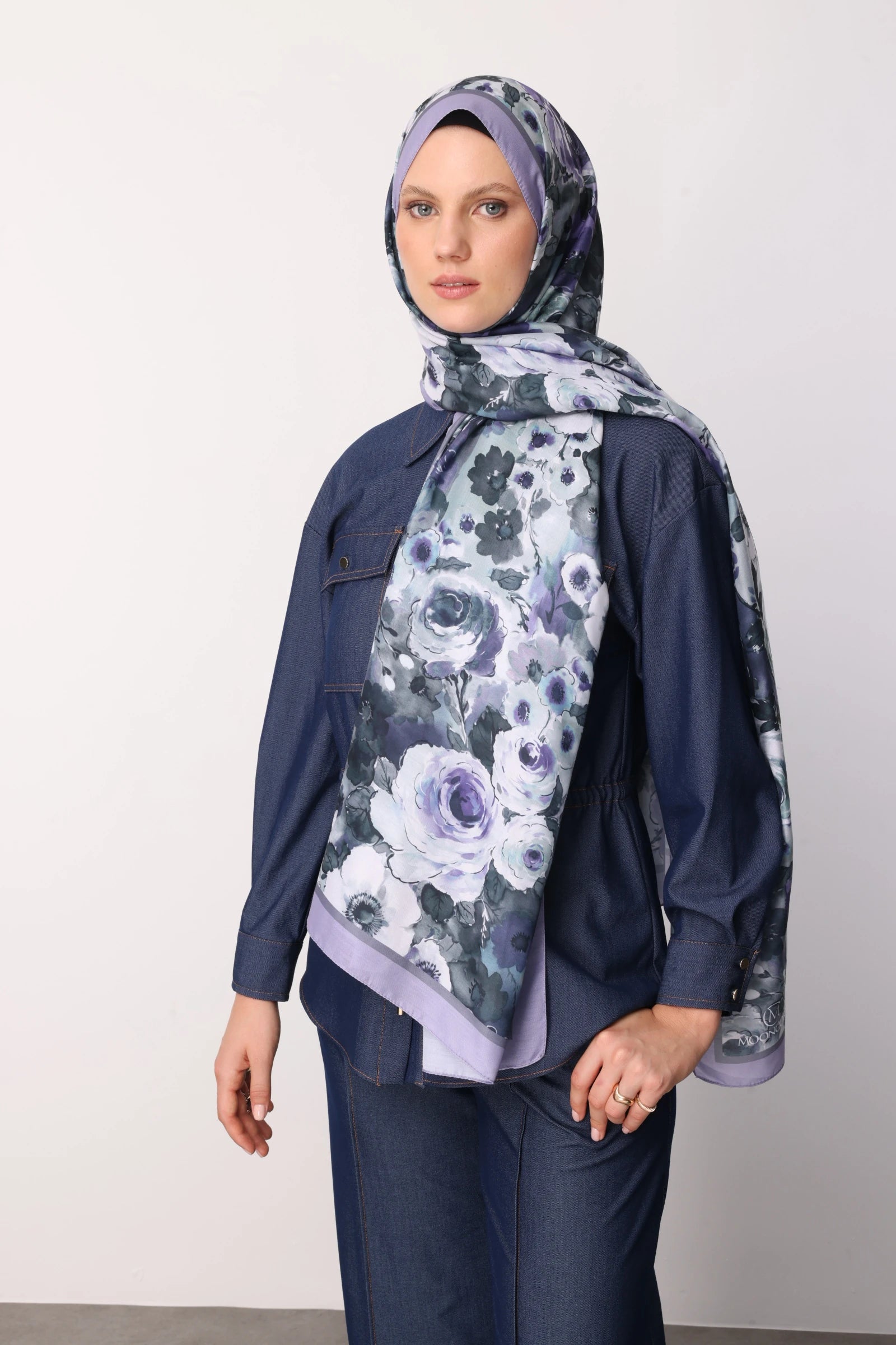 Vensel Pattern Cotton Scarf - Blue