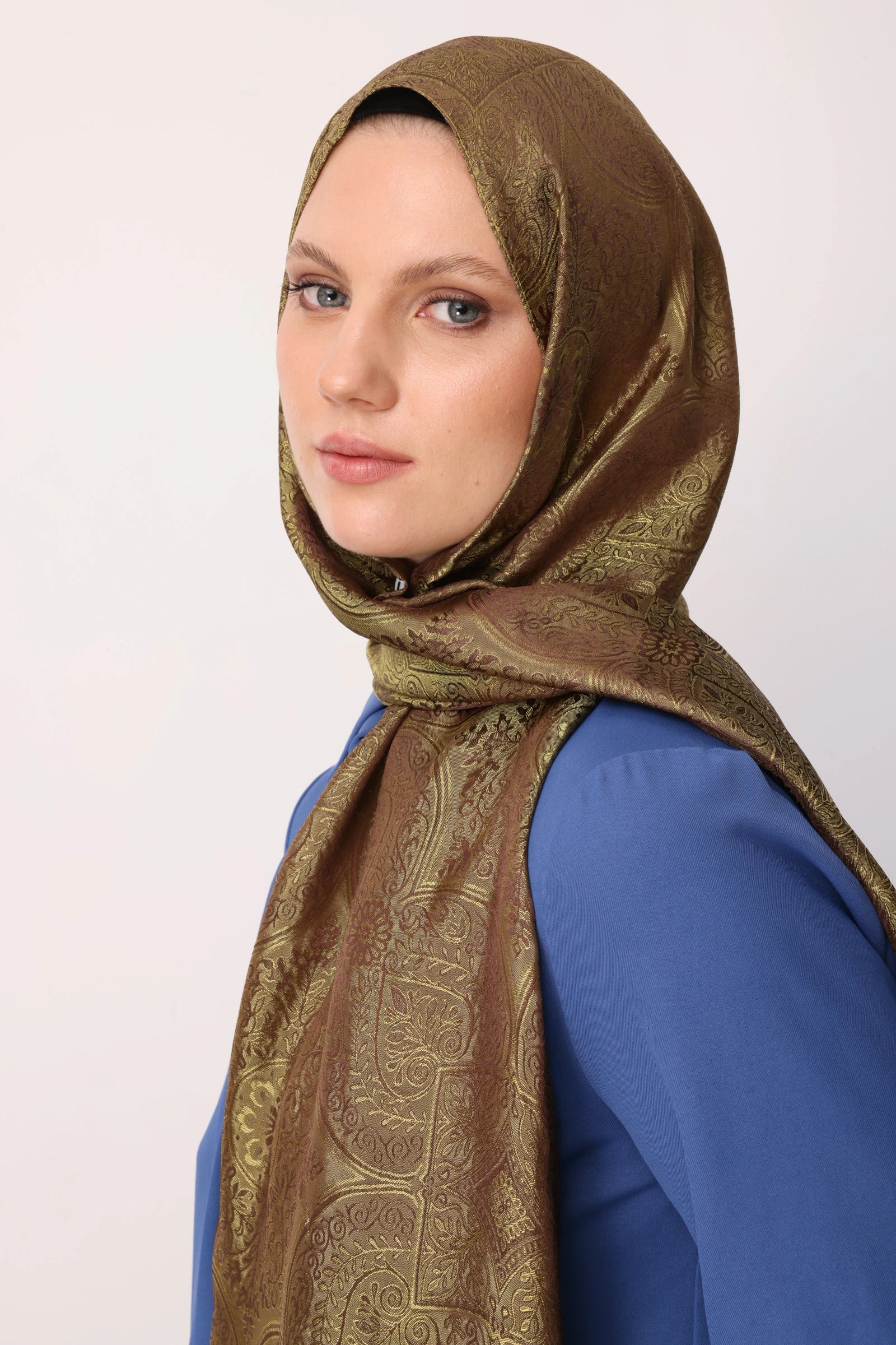 Vera Pattern Shine Line Scarf - Bitter Coffee - Salmon