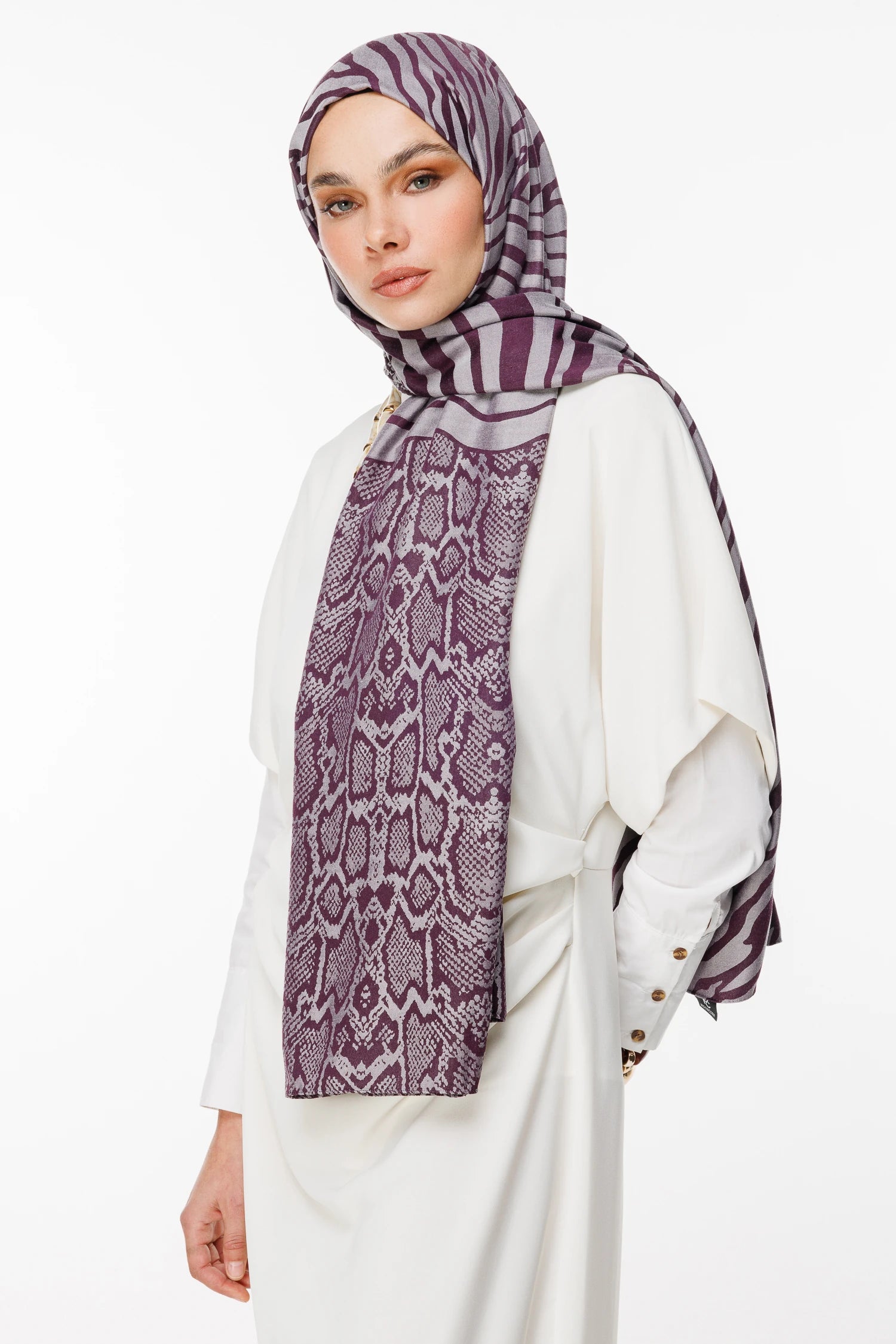 Riad Pattern Double-Sided Shawl - Purple-Gray