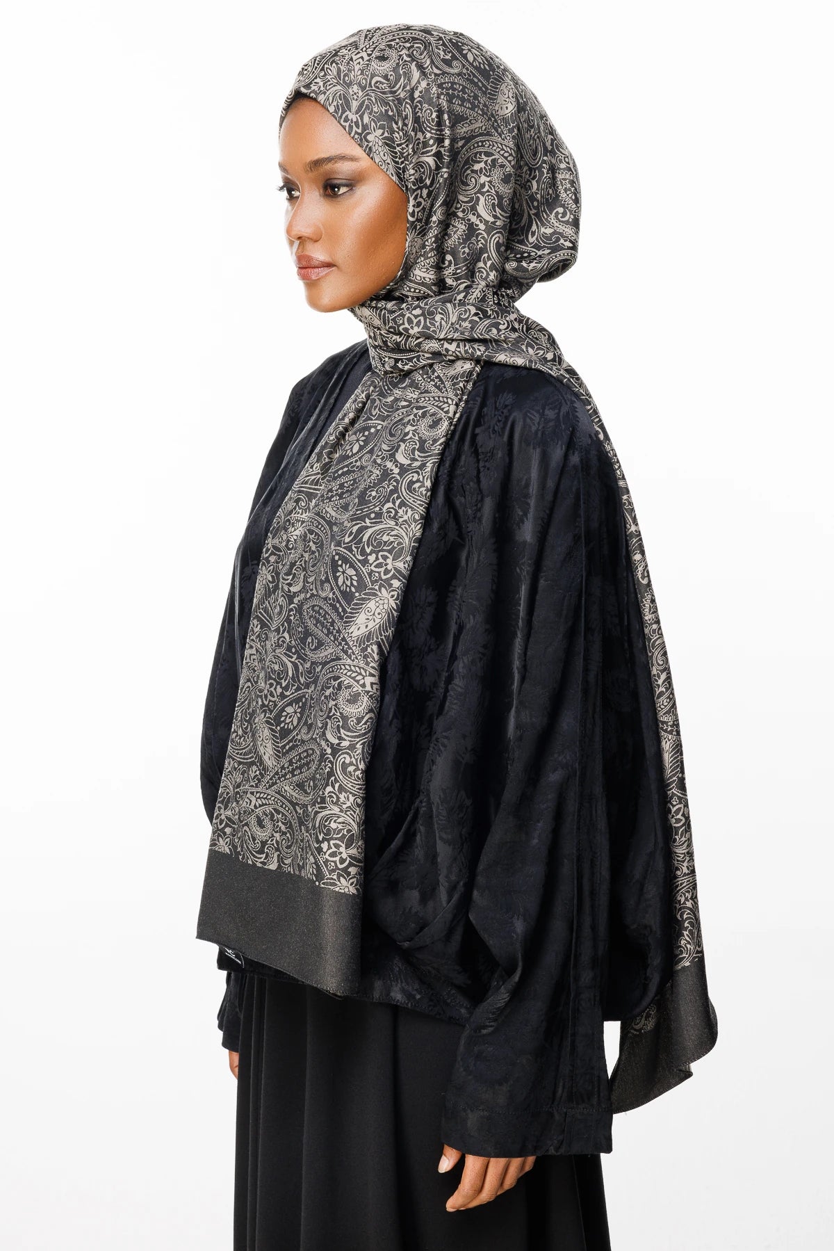 Velora Pattern Double-Sided Scarf - Black-Beige
