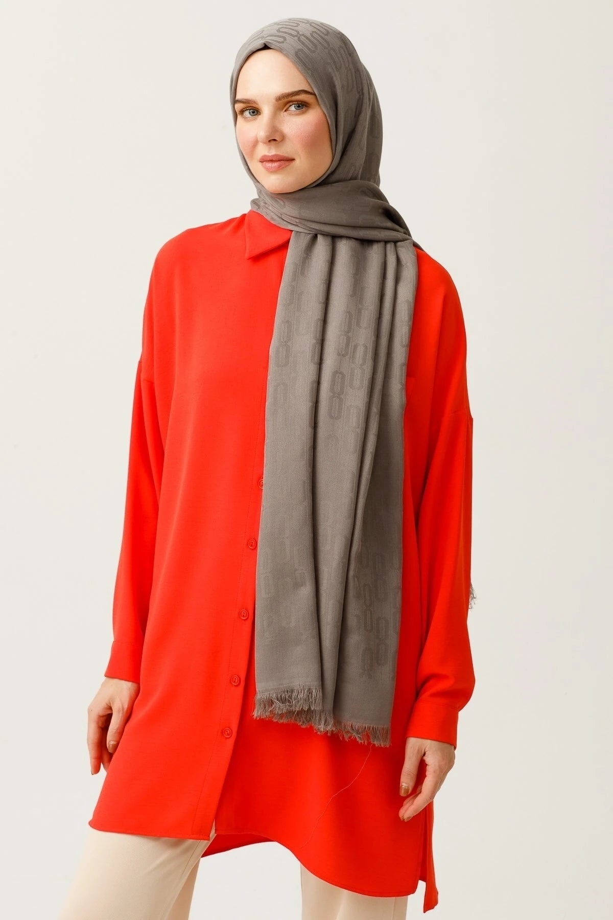 Chain Pattern Cotton Jacquard Scarf - Anthracite