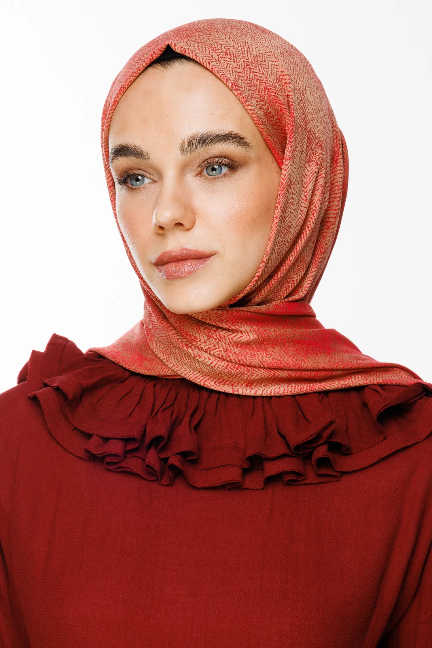 Sahara Pattern Double-Sided Shawl - Mink-Red