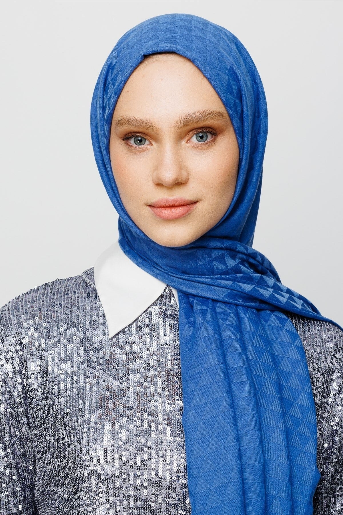 Prism Pattern Cotton Jacquard Scarf - Blue
