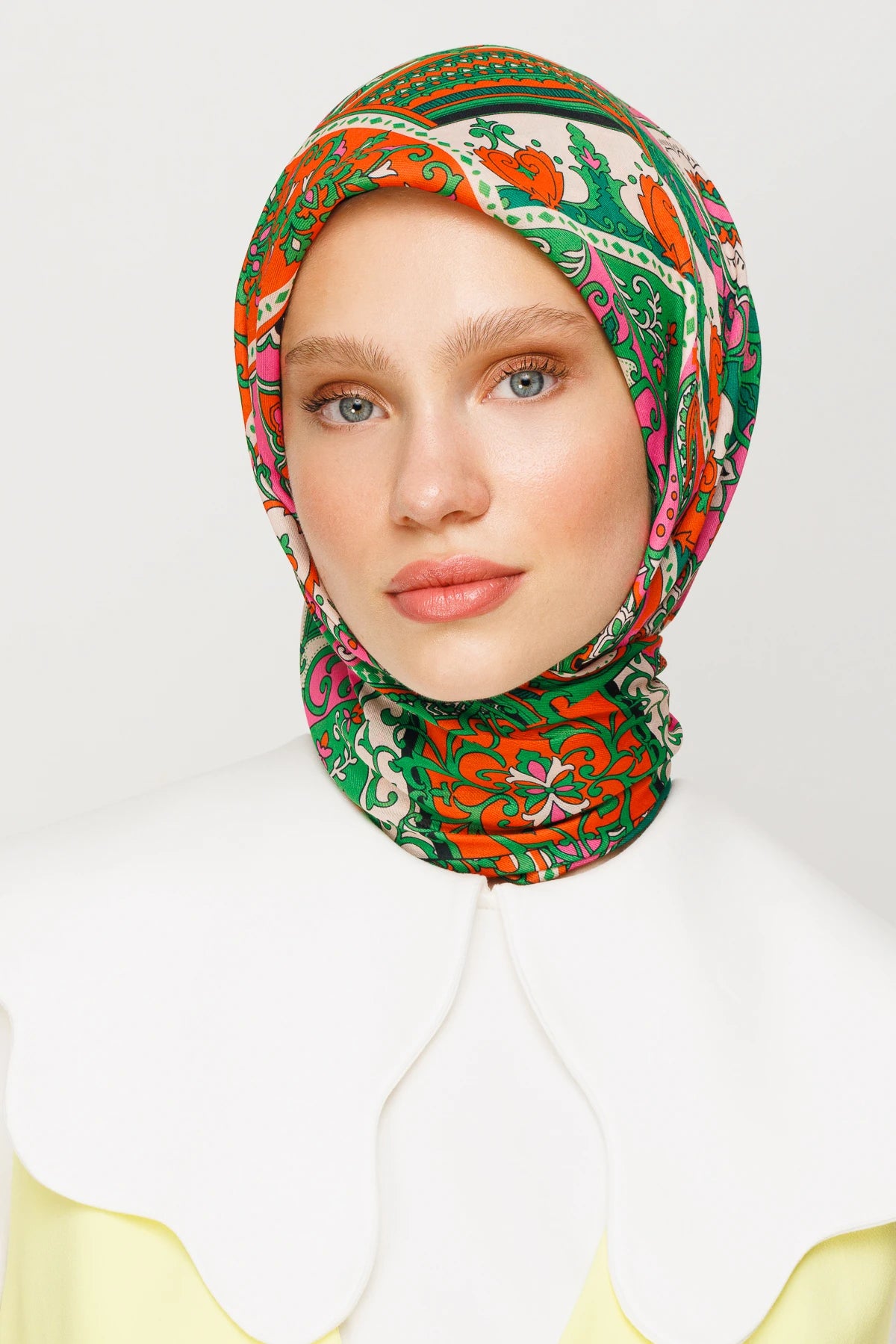 40 Patchwork Design Digital Soft Scarf - Benetton Green