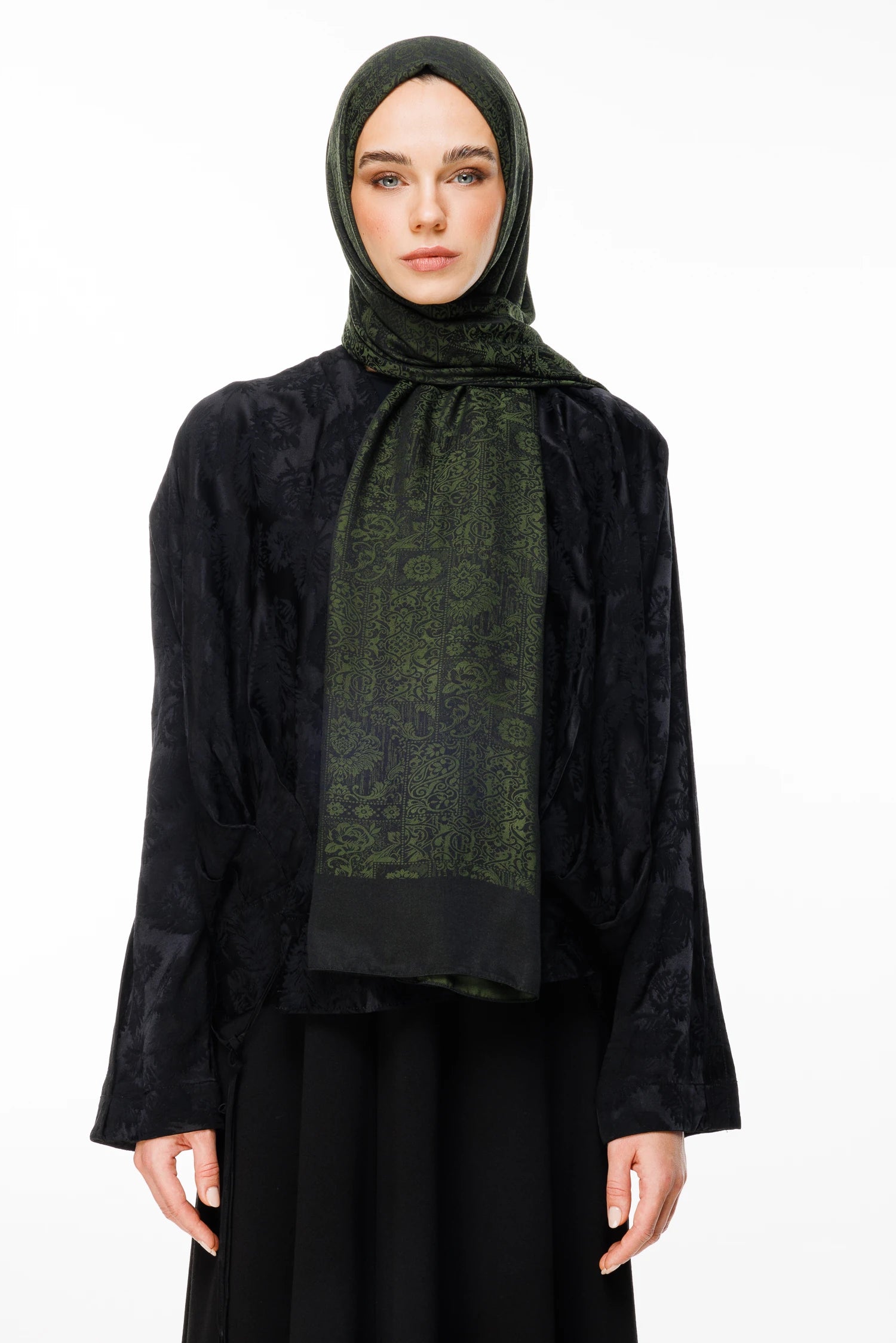 Henna Pattern Double-Sided Scarf - Black-Khaki