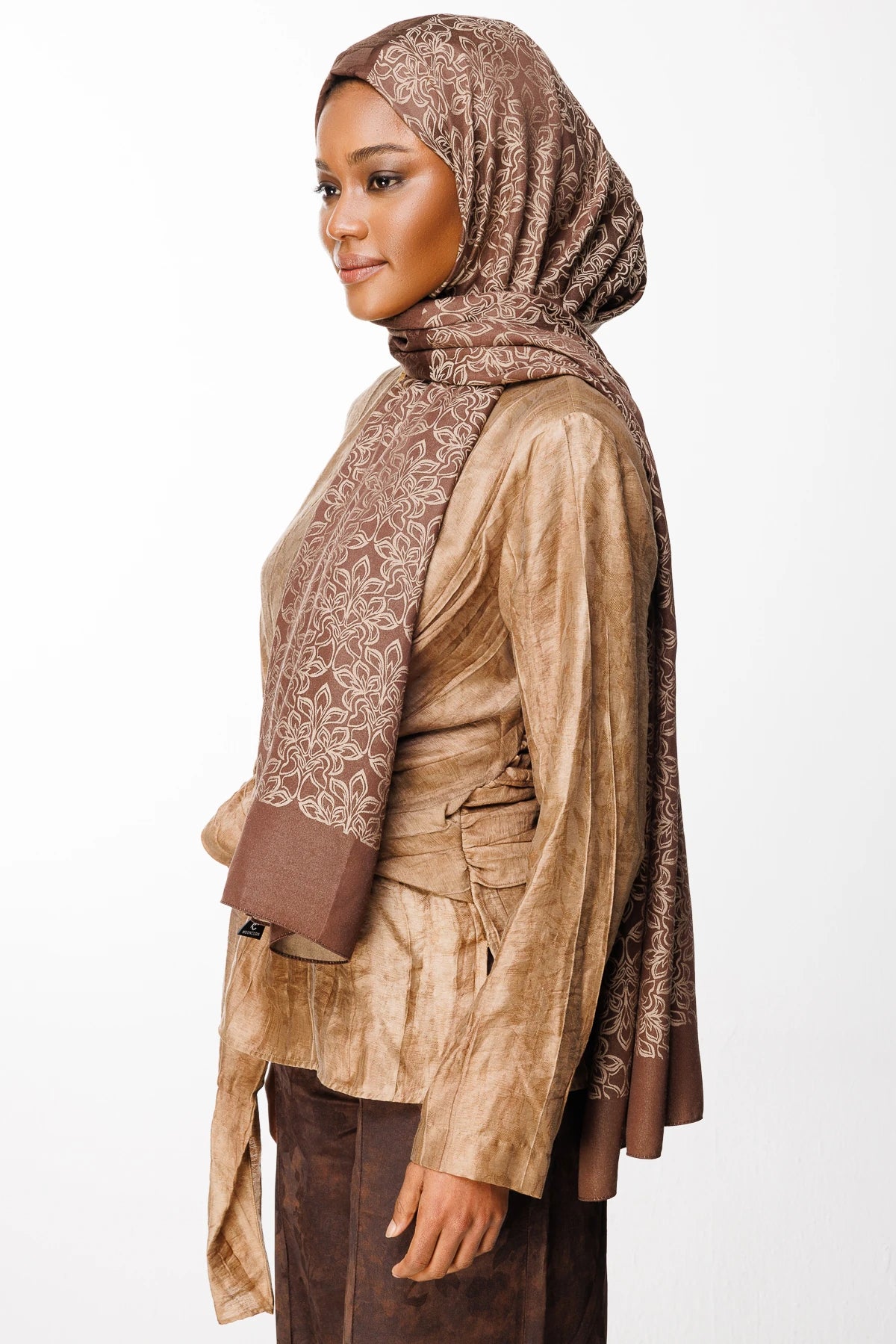 Nora Pattern Double-Sided Scarf - Bitter Coffee-Beige