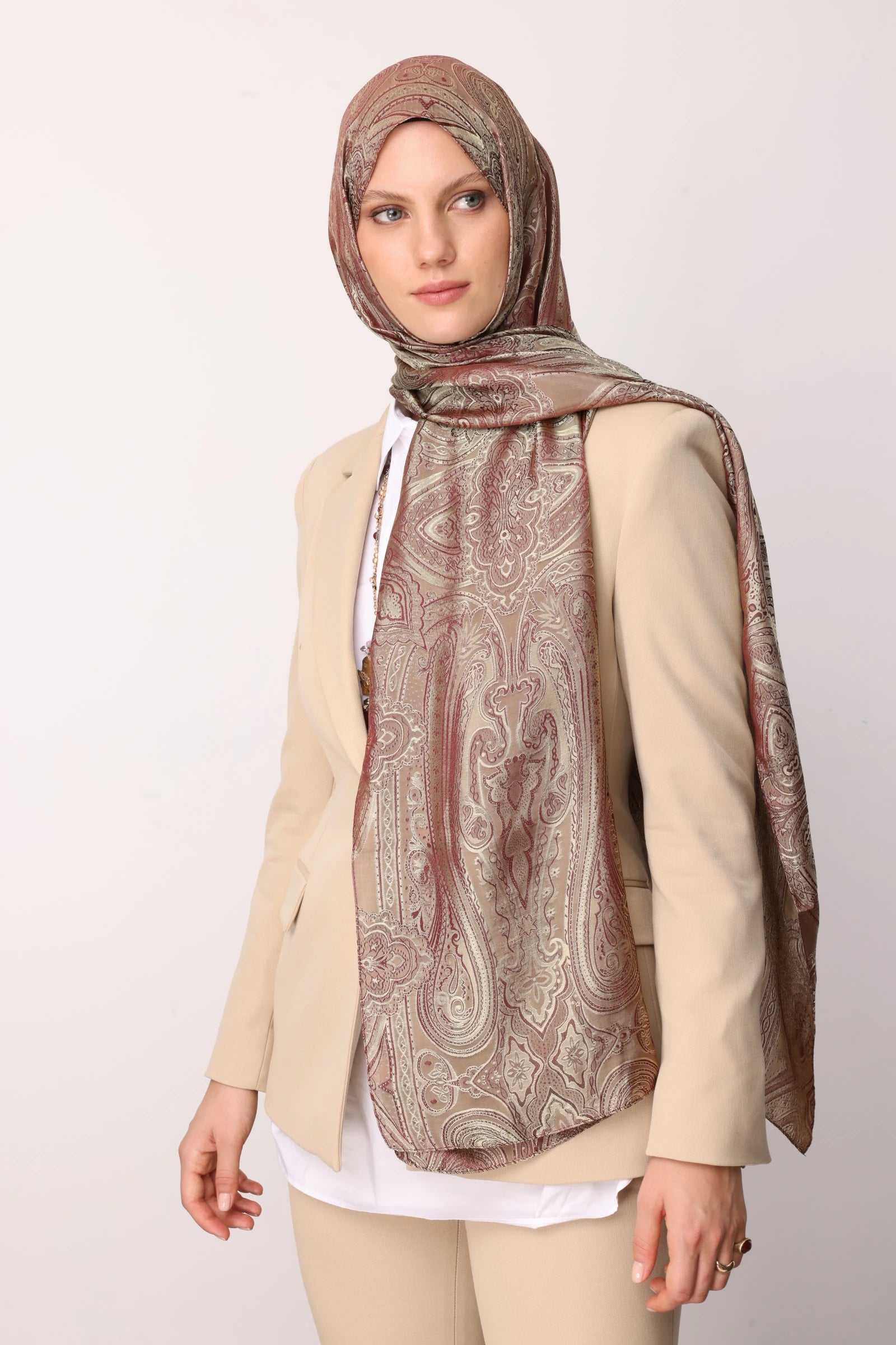Liva Pattern Shine Line Scarf - Plum-Salmon
