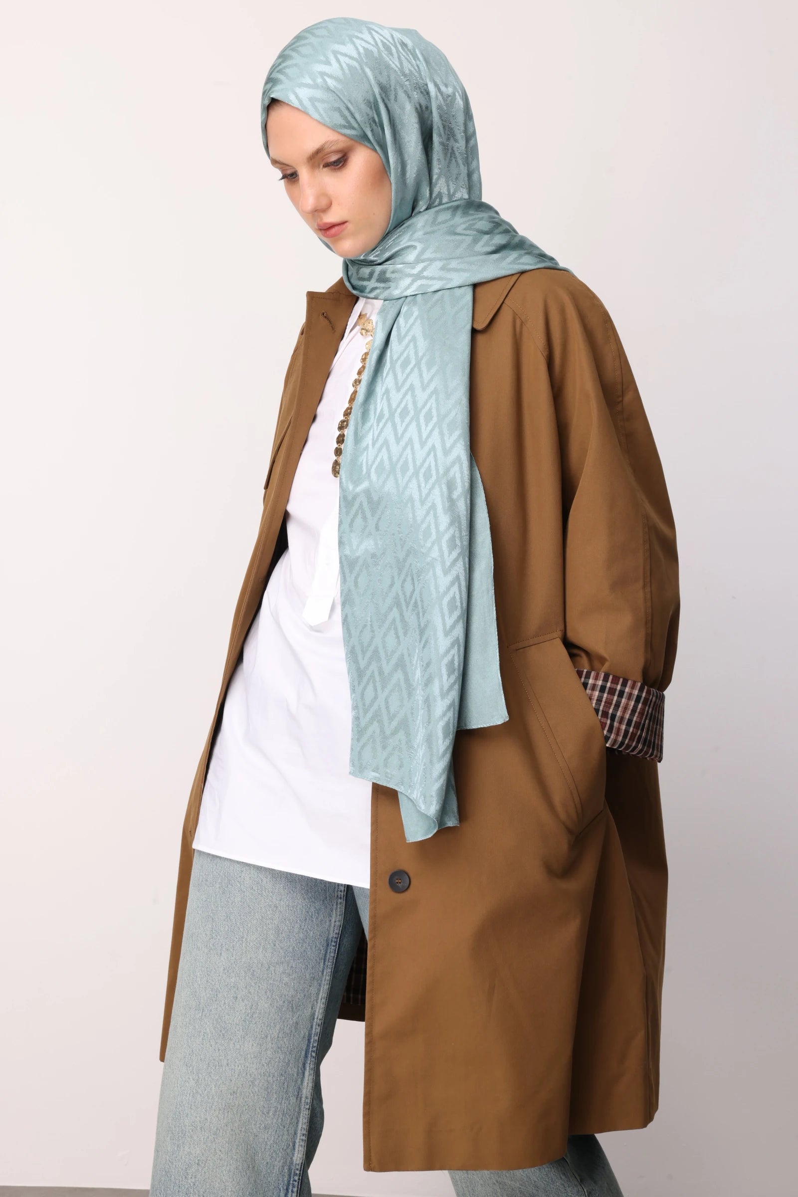 Tile Pattern Shiny Jacquard Shawl - Cagla