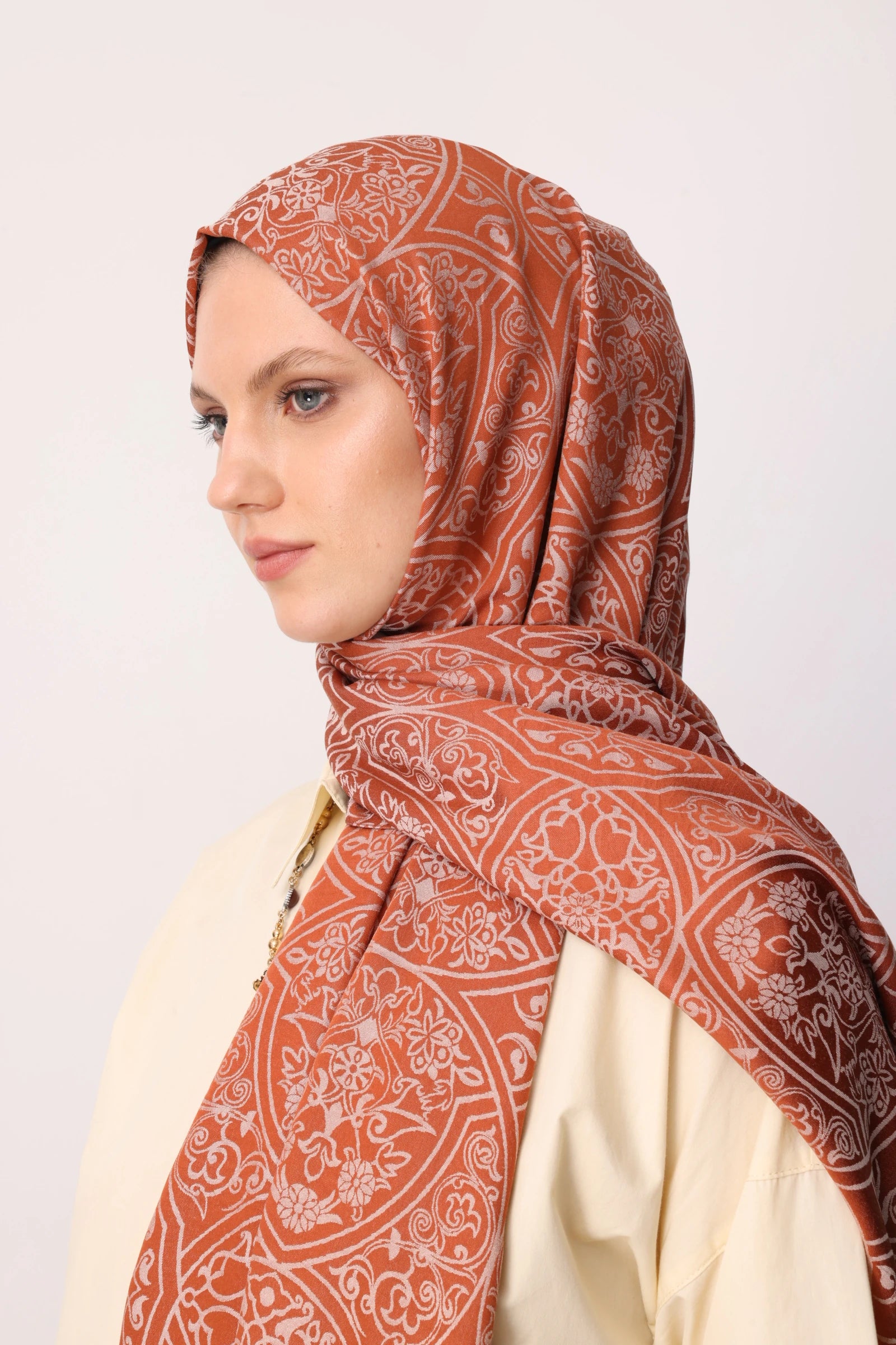 Morocco Pattern Double-Sided Scarf - Cinnamon-Beige
