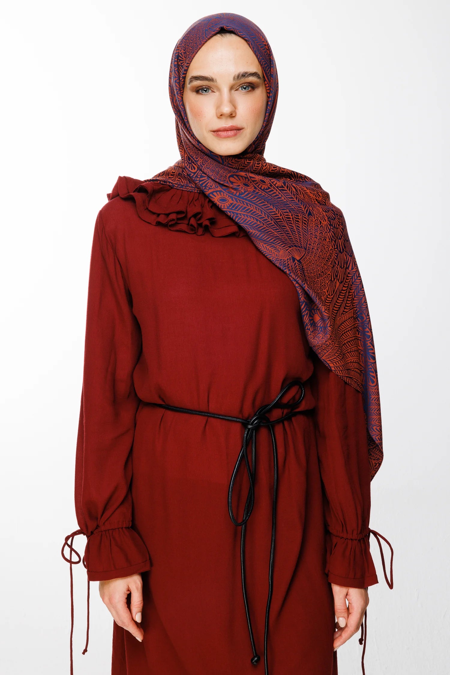 Mayra Pattern Double-Sided Scarf - Dark Blue - Onion Peel