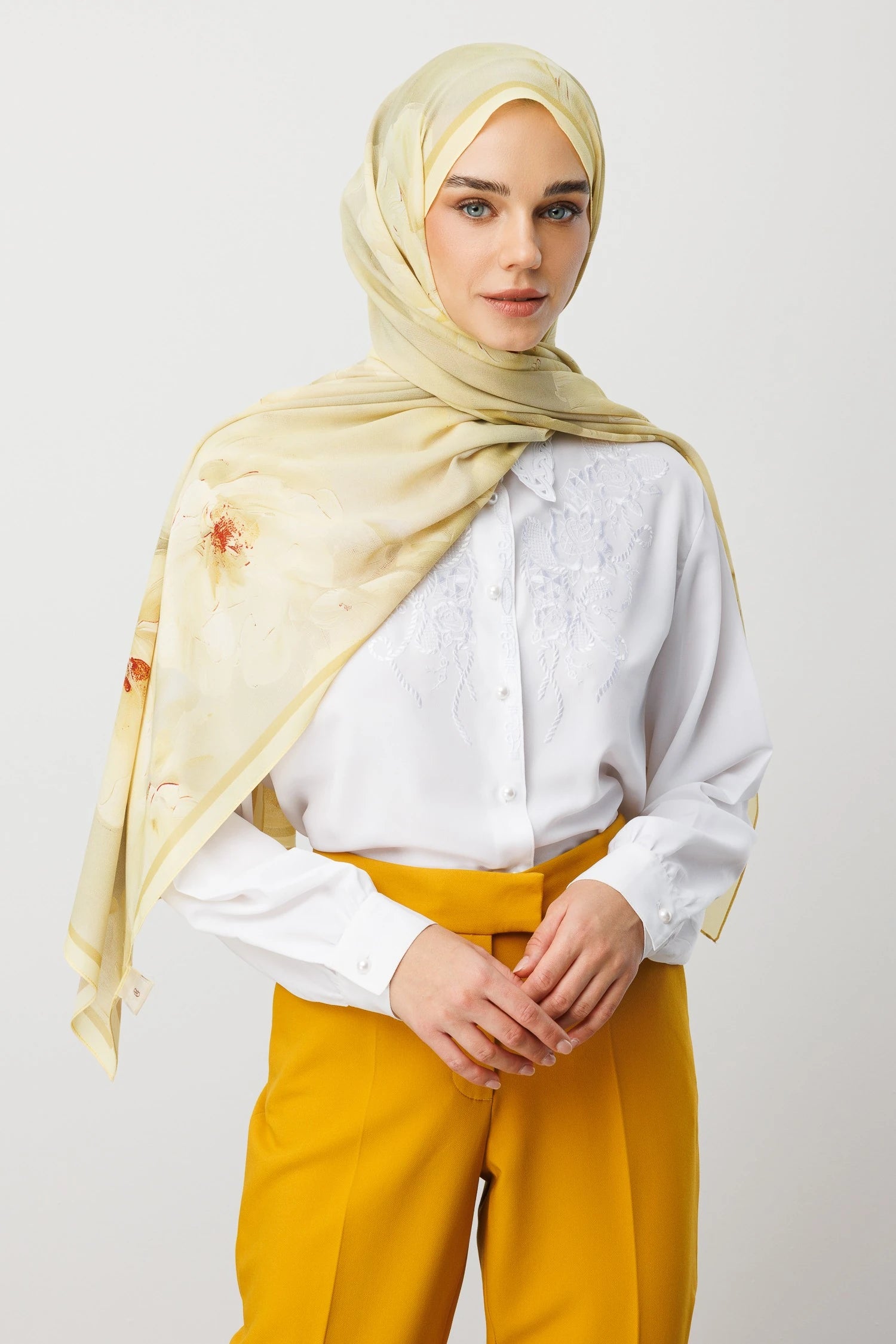 Rose Pattern Hebei Silk Scarf - Apricot