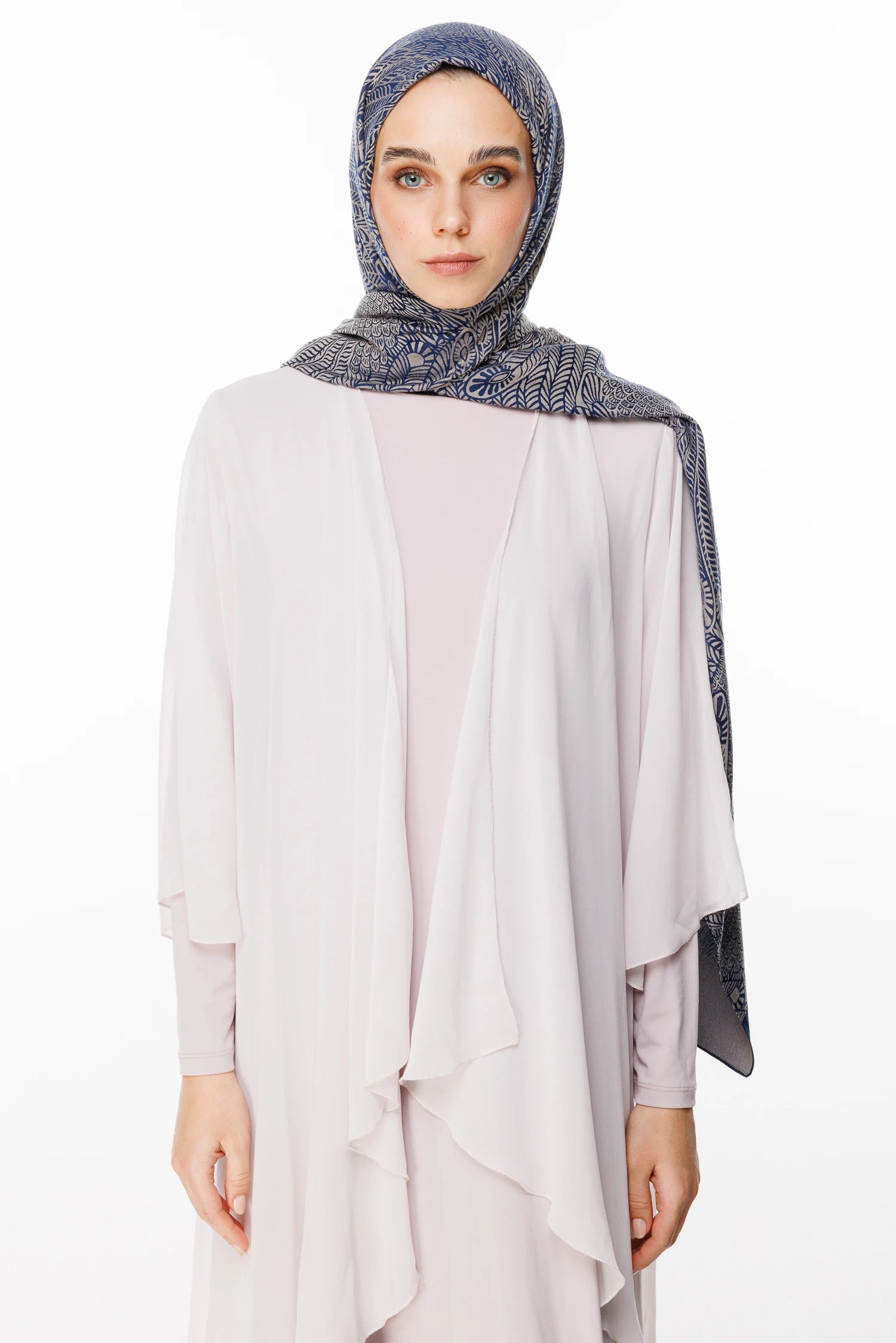 Mayra Pattern Double-Sided Scarf - Navy Blue-Beige