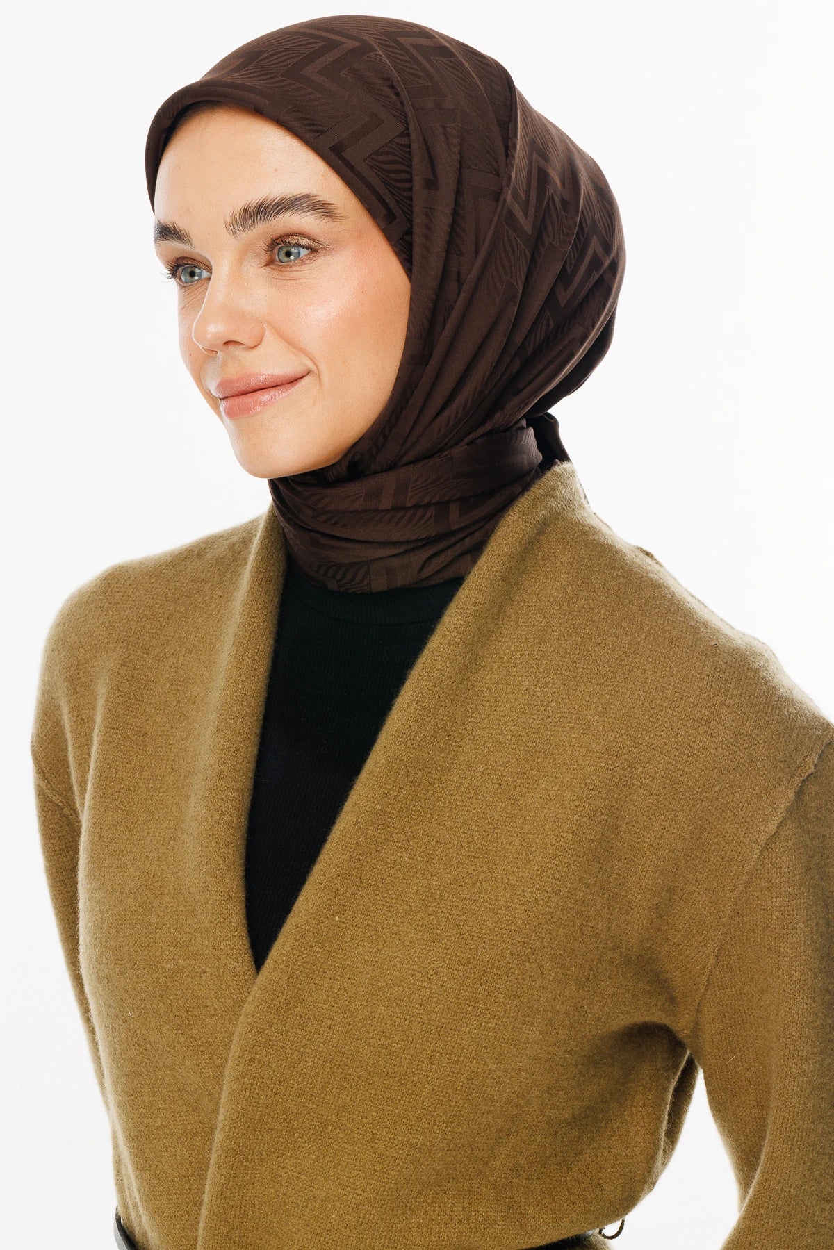 Viora Pattern Silky Jacquard Scarf - Bitter Coffee